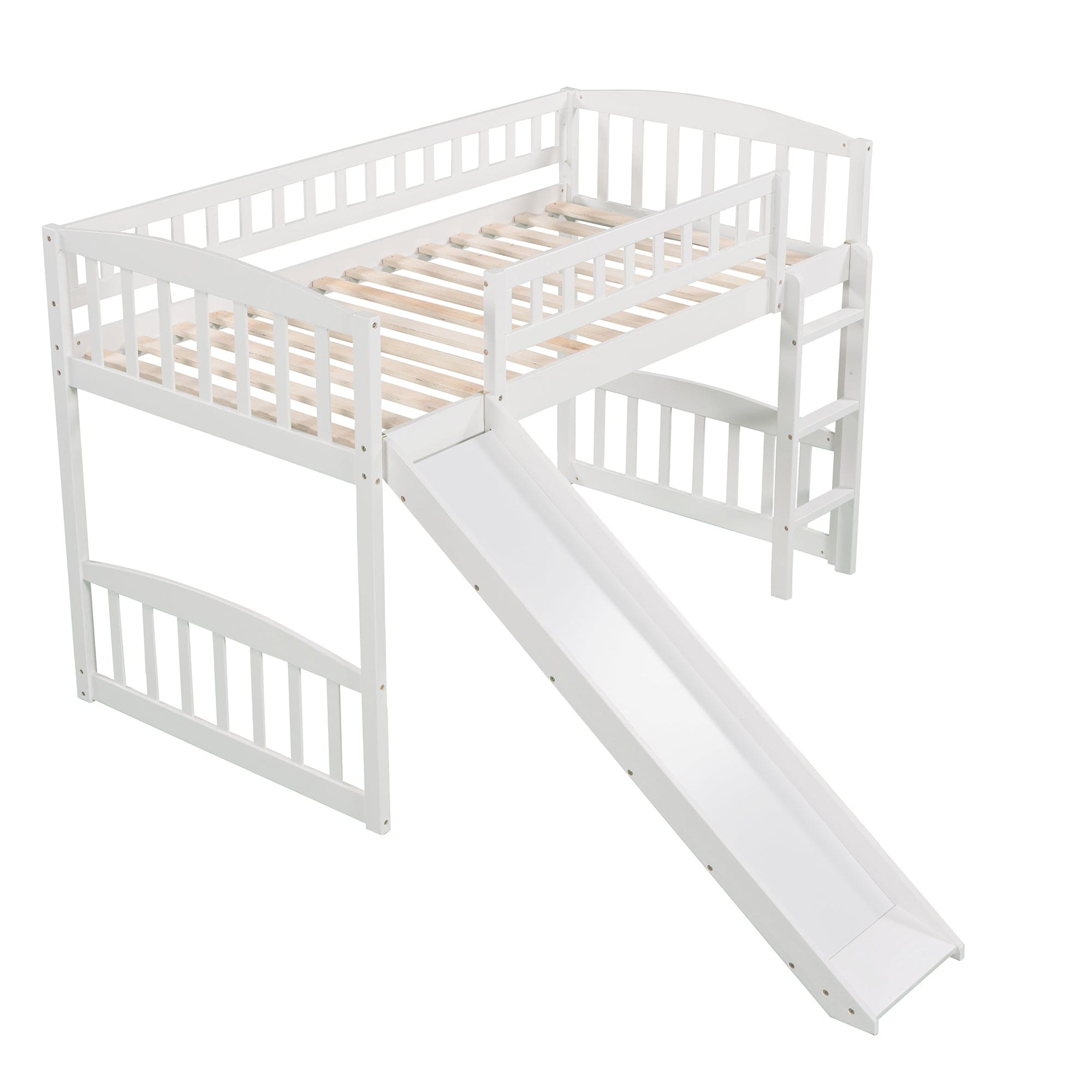 Twin size Loft Bed with Slide and Ladder, White(OLD SKU: LP000504AAK)