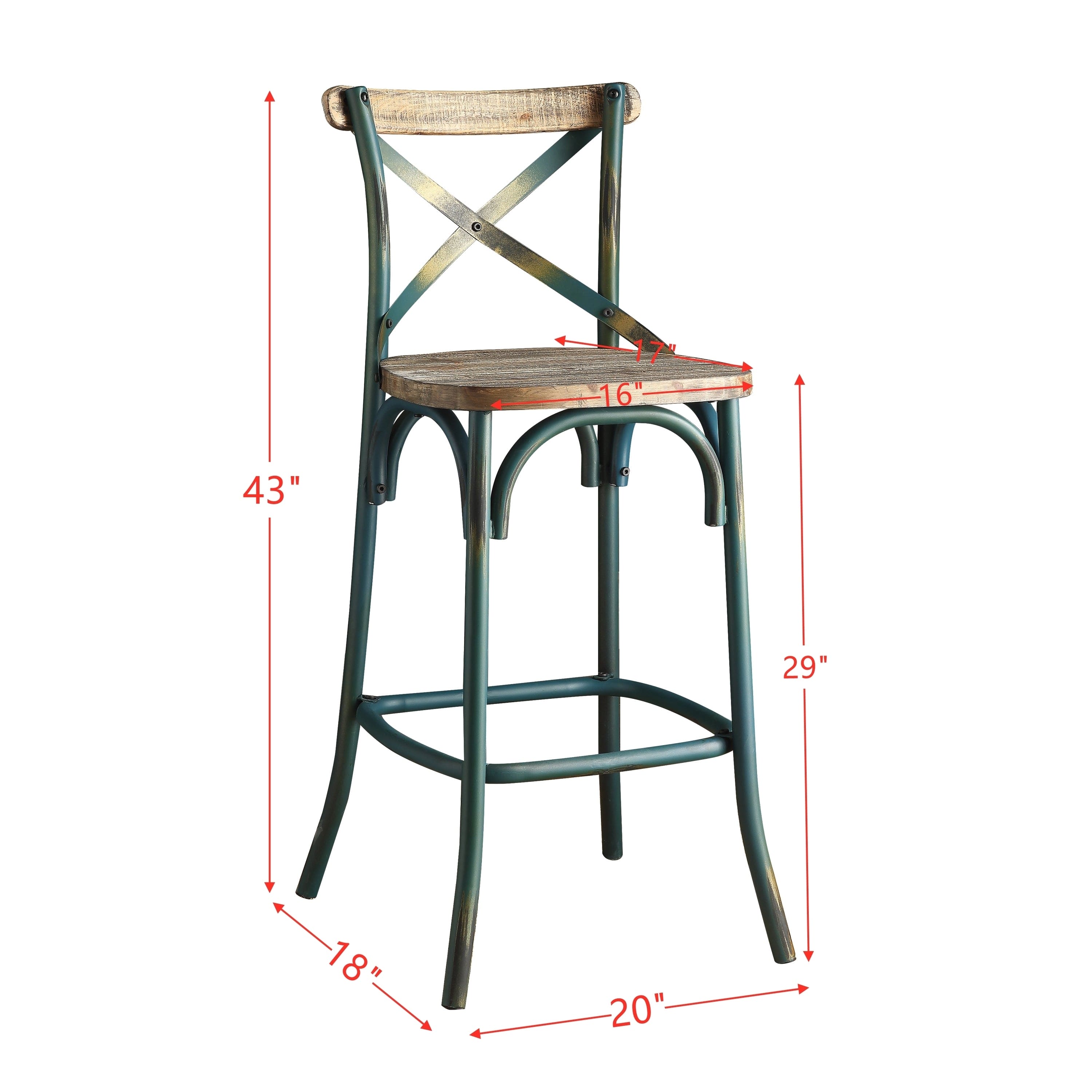 ACME Zaire Bar Chair (1Pc) in Antique Turquoise & Antique Oak 96807