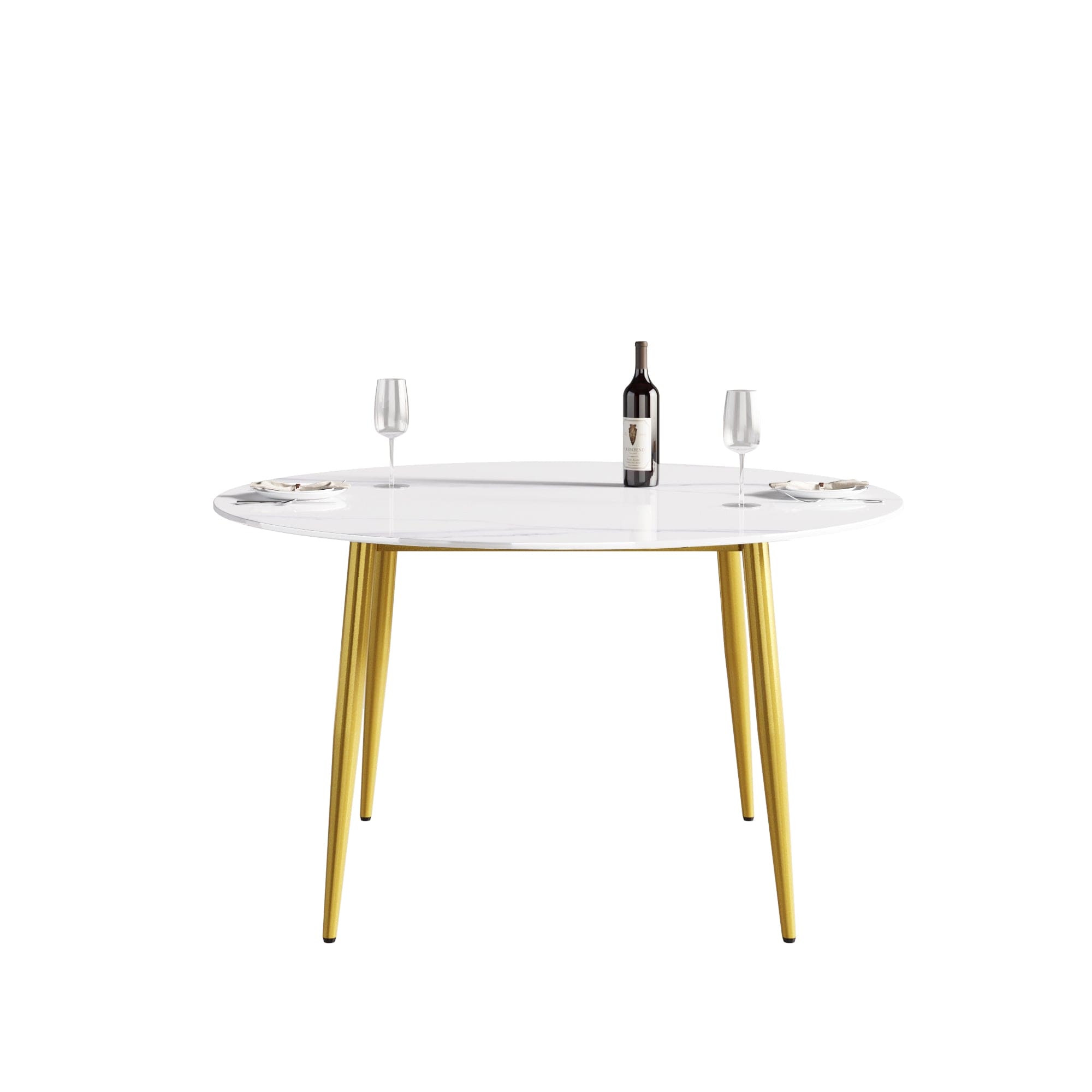 53.15"Modern man-made stone round golden metal dining table-position for 6 people