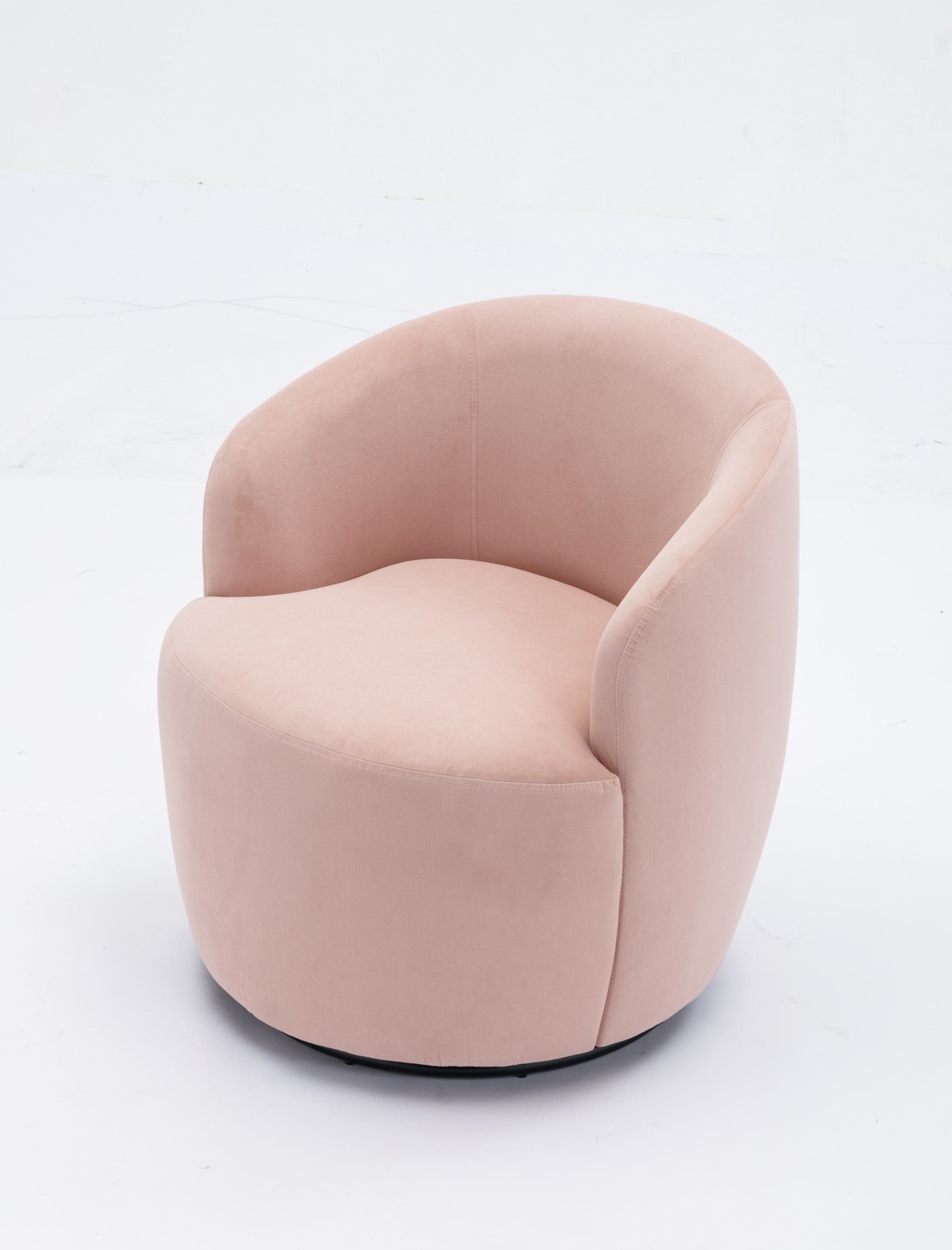 Velvet Fabric Swivel Accent Armchair Barrel Chair With Black Powder Coating Metal Ring,Pink