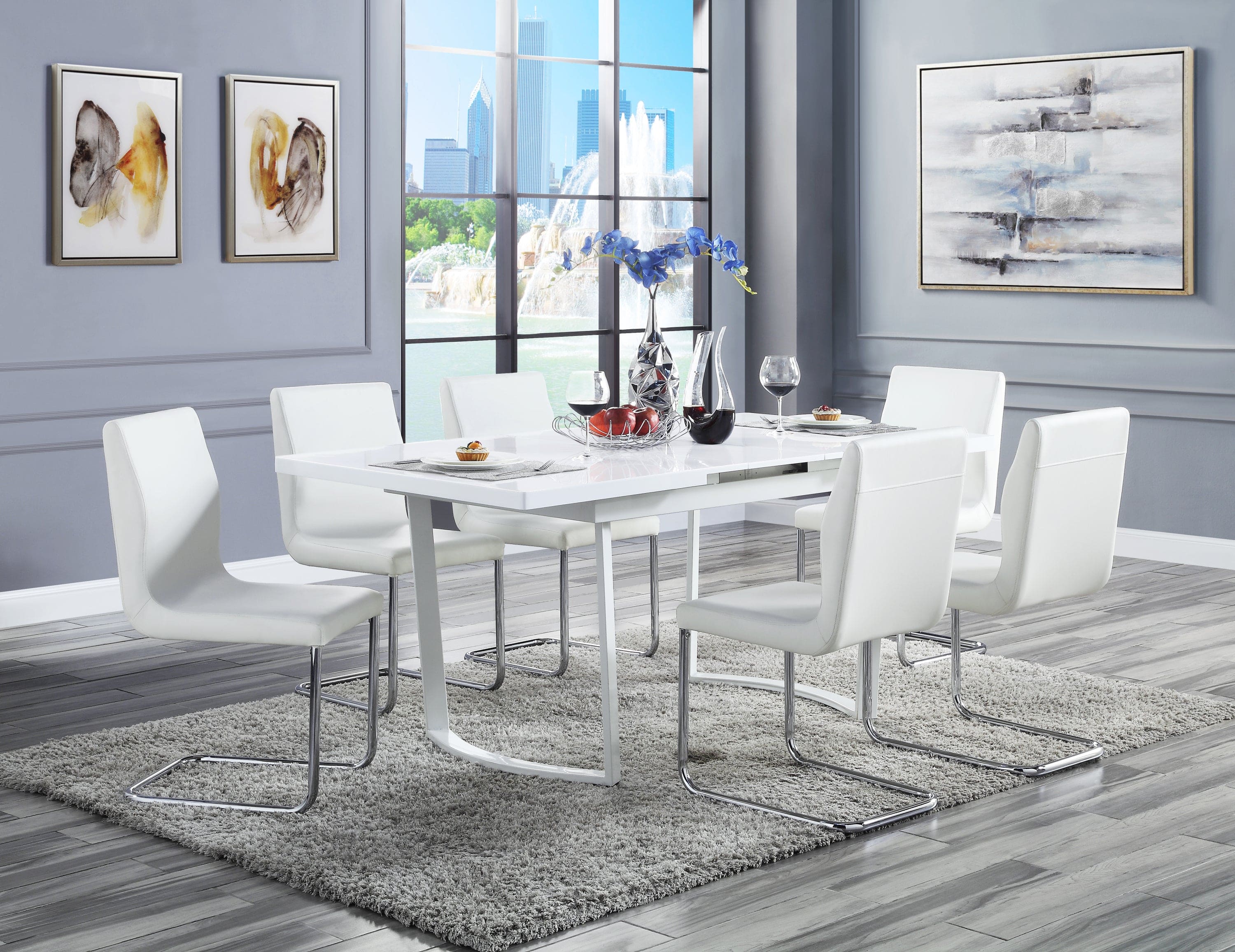 ACME Palton Side Chair (Set-2), White PU & Chrome Finish DN00733