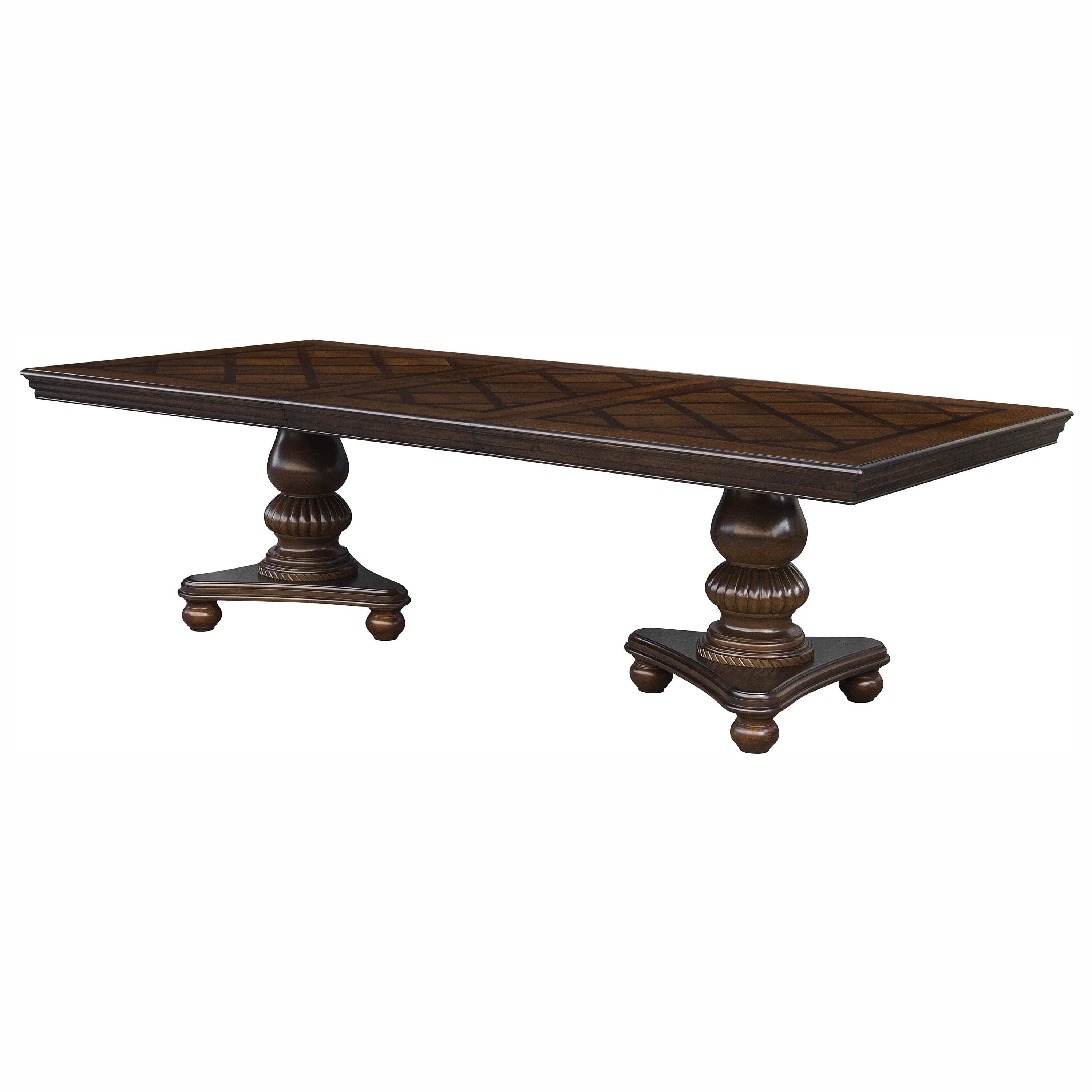 Traditional Dining Table 1pc Brown Cherry Finish Double Pedestal Base Separate Extension Leaf Dining Furniture