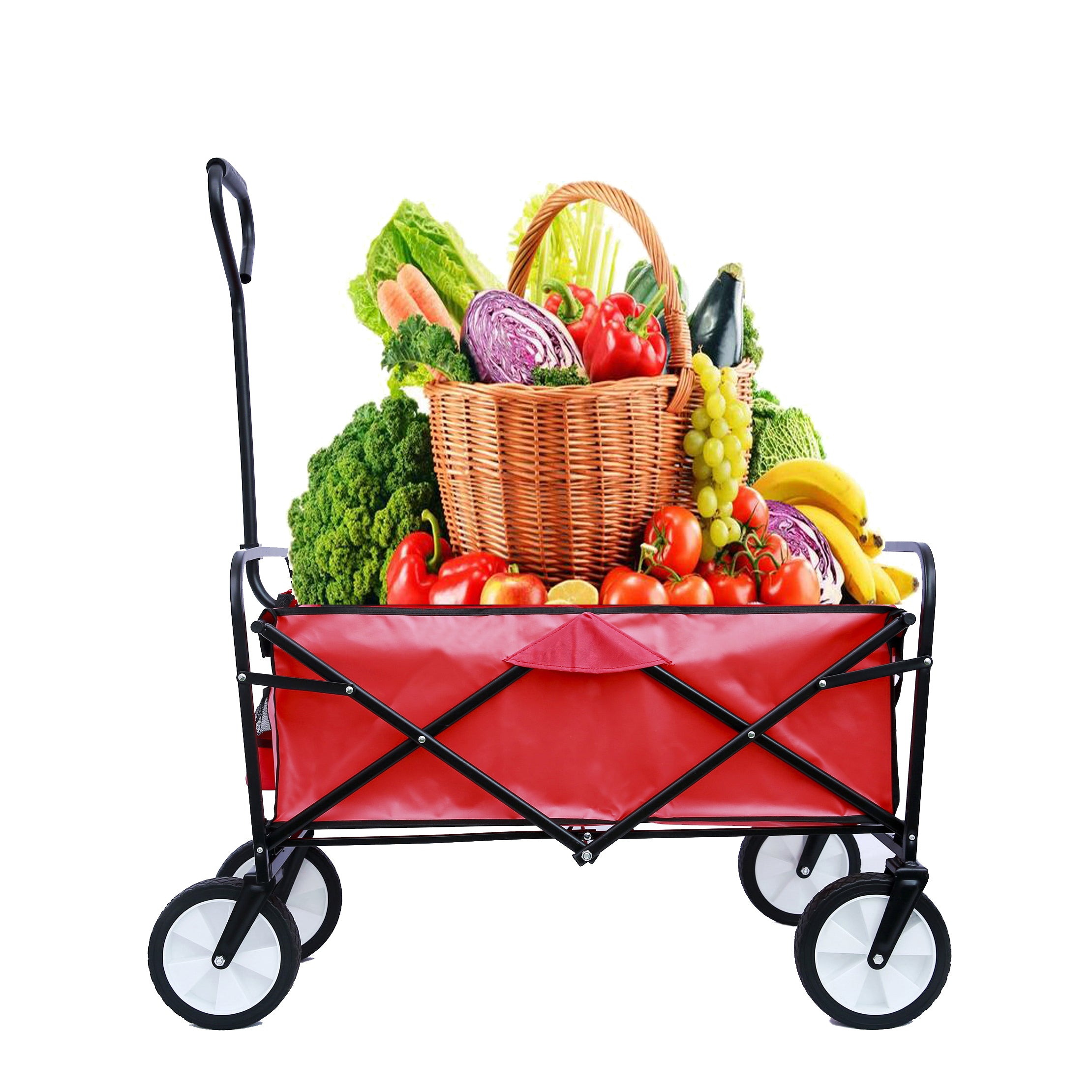 Folding Wagon Garden Shopping Beach Cart (Red)