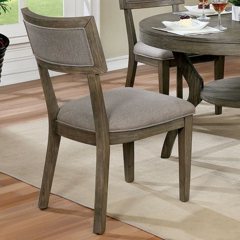 Rustic Grey Solid wood 2pc Dining Chairs Fabric Upholstered Seat Back Curved Dining Room Furniture