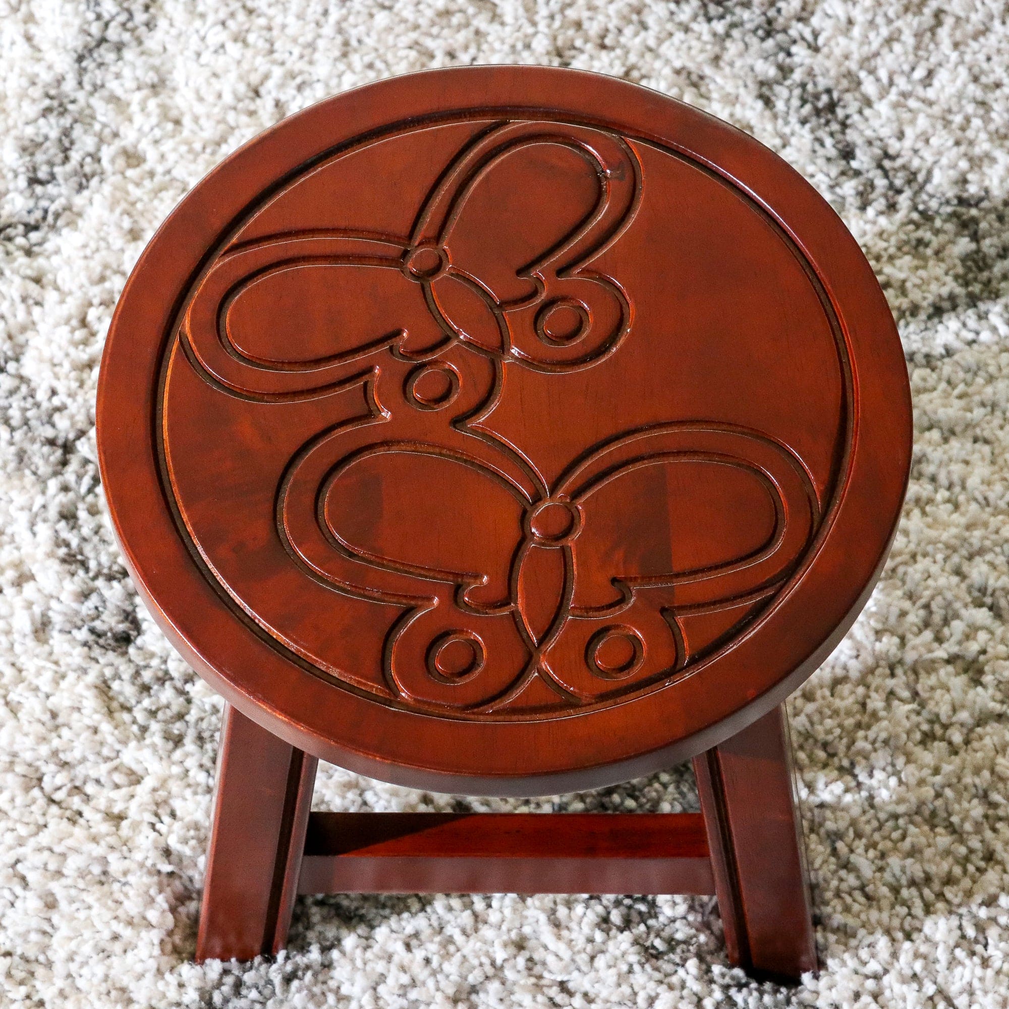 Carved Wooden Step Stool, Butterflies, Cherry