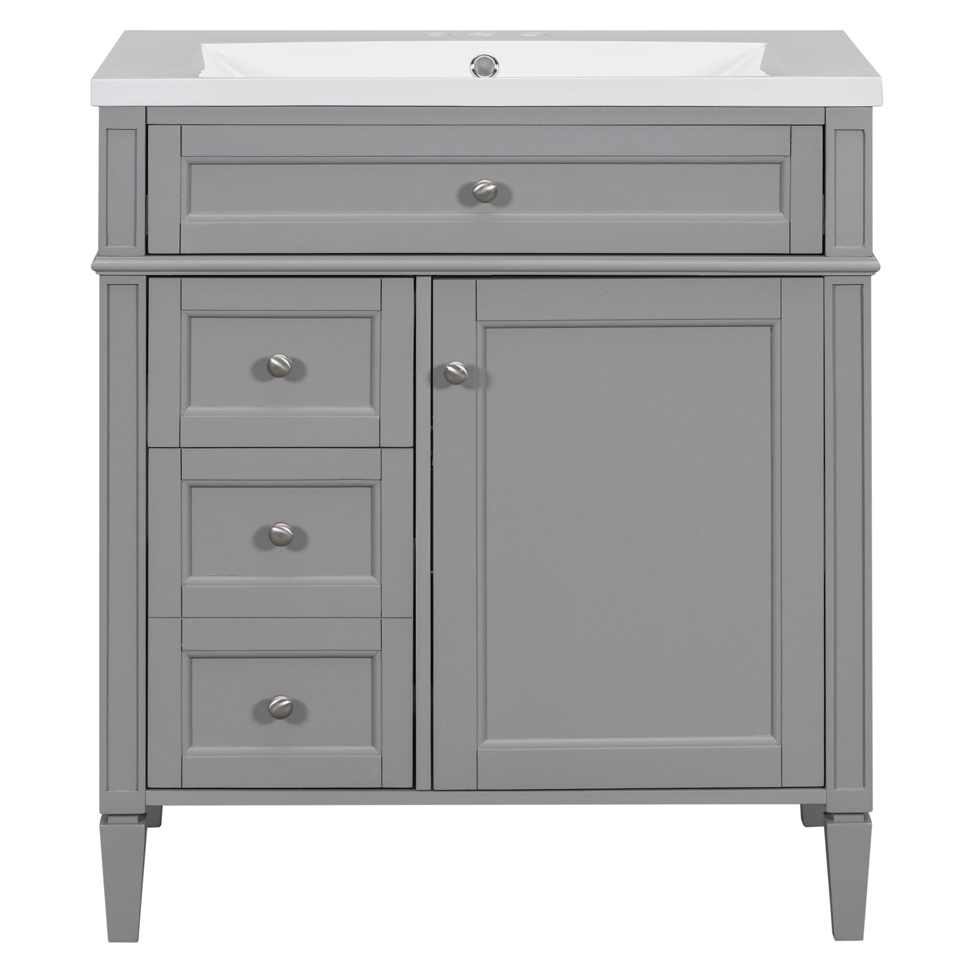 30'' Bathroom Vanity with Top Sink, Modern Bathroom Storage Cabinet with 2 Drawers and a Tip-out Drawer, Single Sink Bathroom Vanity