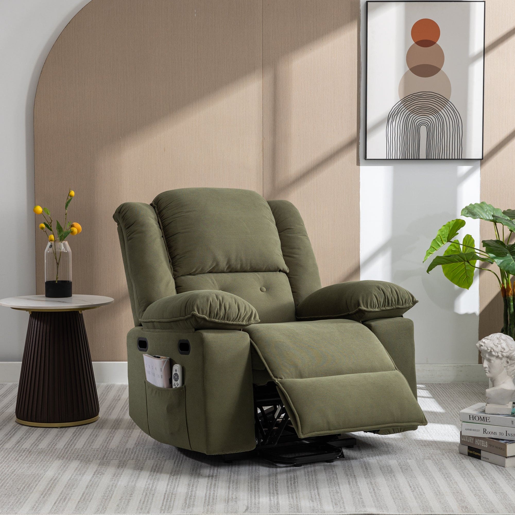 Massage Recliner,Power Lift Chair for Elderly with Adjustable Massage and Heating Function,Recliner Chair with Infinite Position and Side Pocket for Living Room ,Green