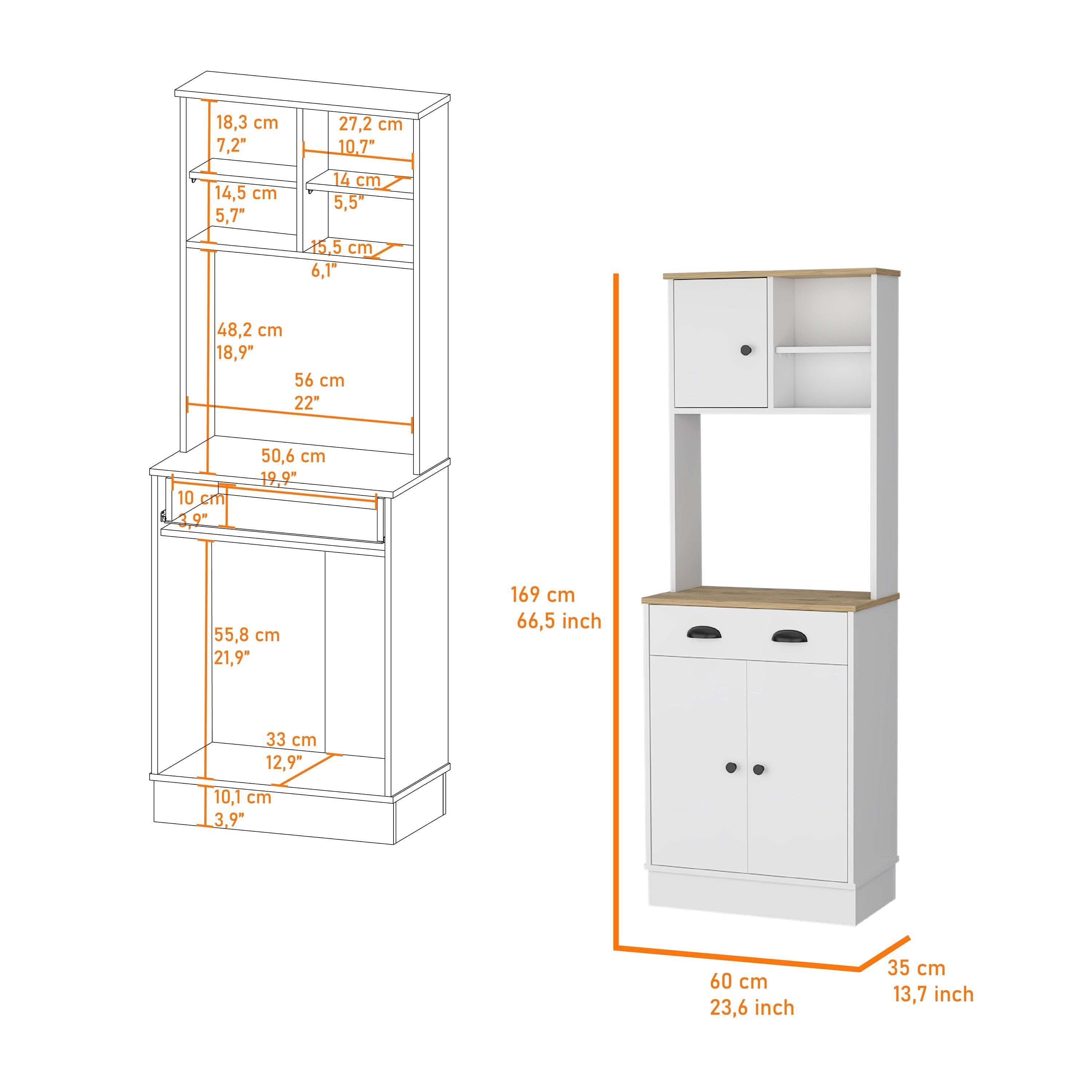 Palmer 2-Door Cabinet Microwave Kitchen Pantry in White and Macadamia