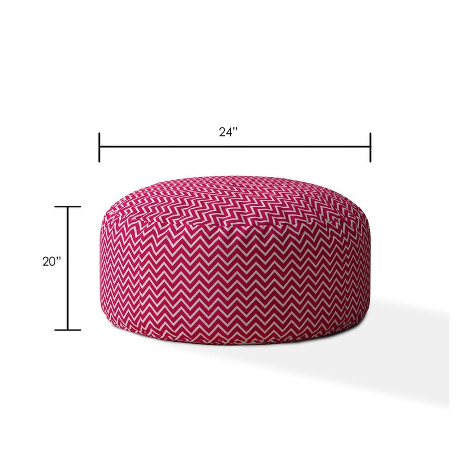 Indoor DIPPITY Hot Pink/White Round Zipper Pouf - Stuffed - Extra Beads Included! - 24in dia x 20in tall