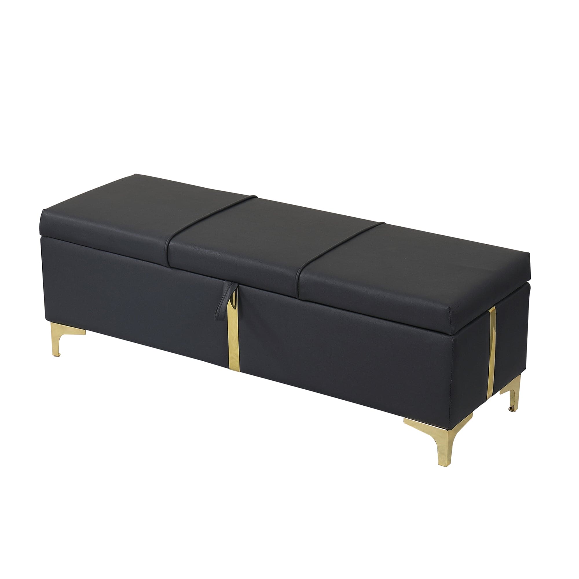 Elegant Upholstered Storage Ottoman,Storage Bench with Metal Legs for Bedroom,Living Room,Fully Assembled Except Legs,Black