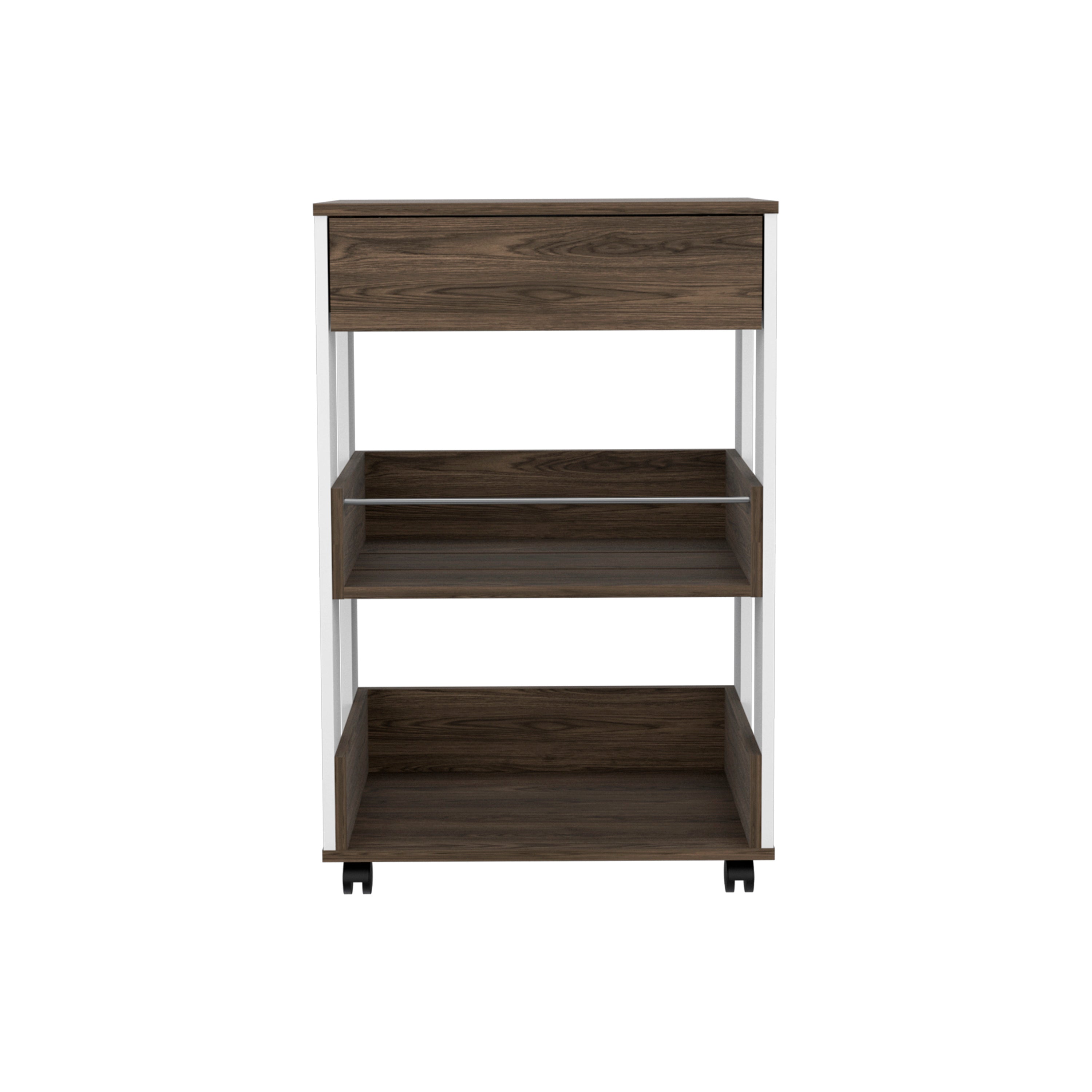 Dering 1-Drawer 2-Shelf Kitchen Cart with Caster White and Dark Walnut