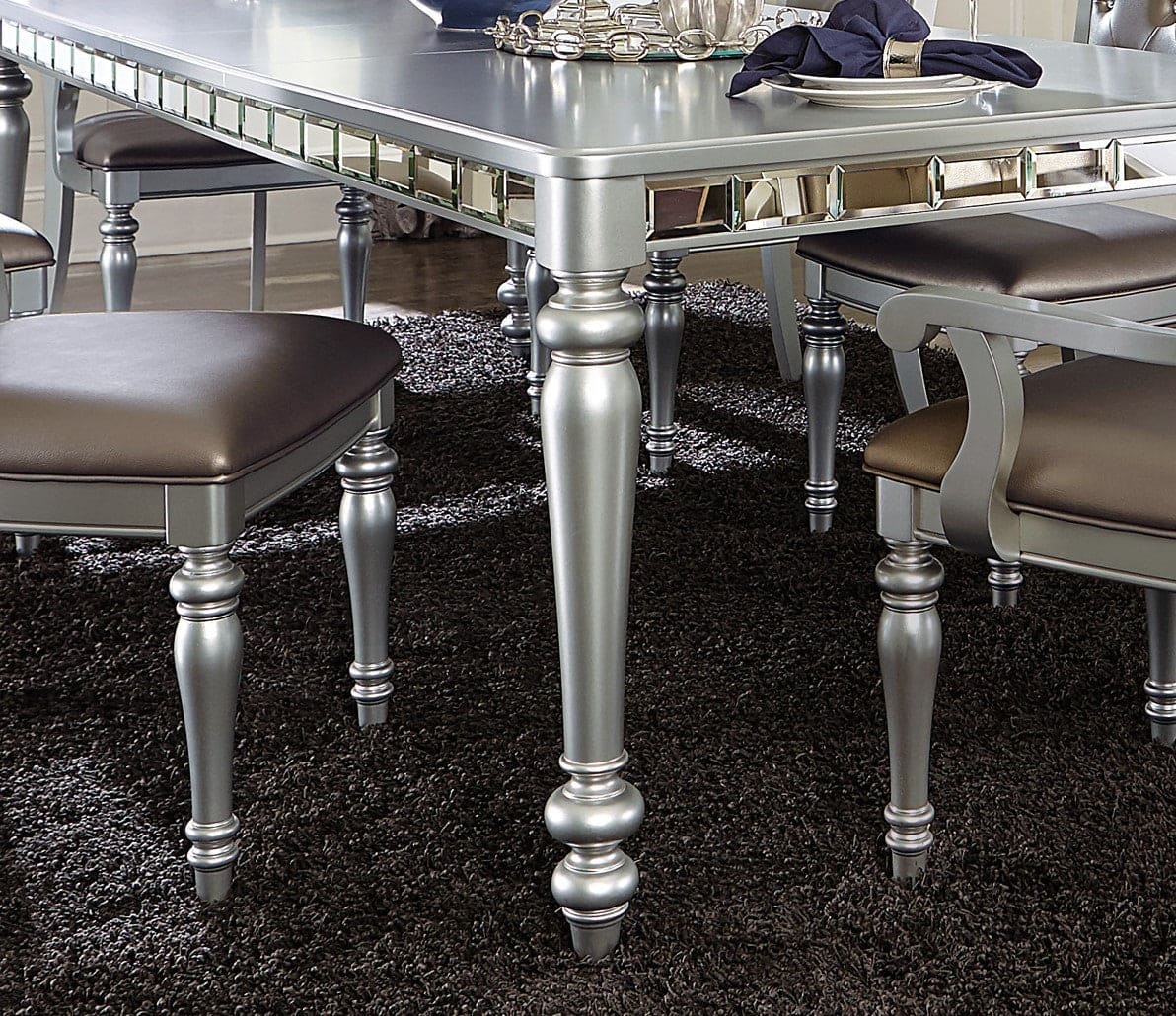 Glamourous Silver Finish Rectangular Dining Table 1pc Draw Leaf Mirror Trim Apron Dining Room Furniture