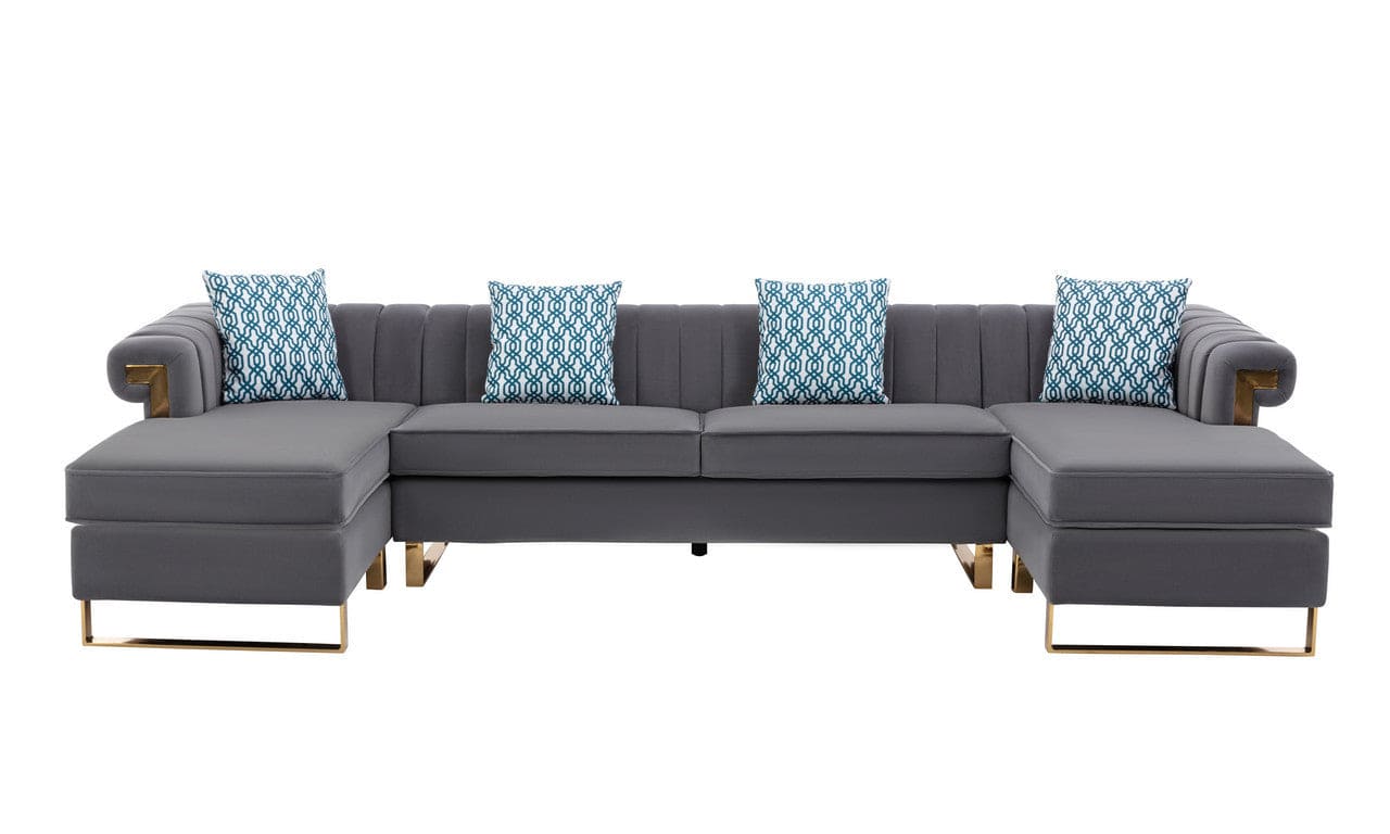 Maddie Gray Velvet 5-Seater Double Chaise Sectional Sofa