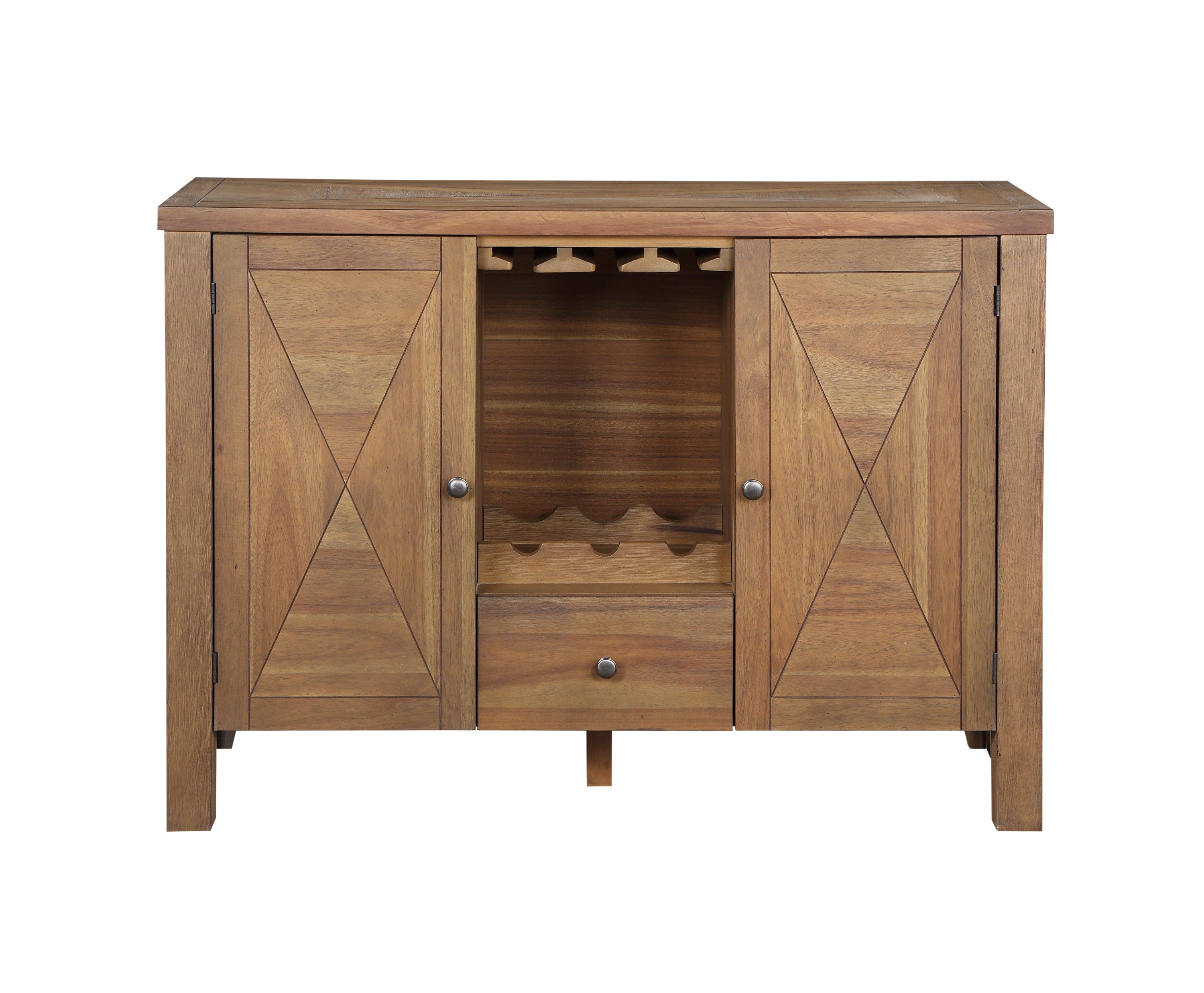 ACME Pascaline Server, Gray Fabric, Rustic Brown & Oak Finish DN01133