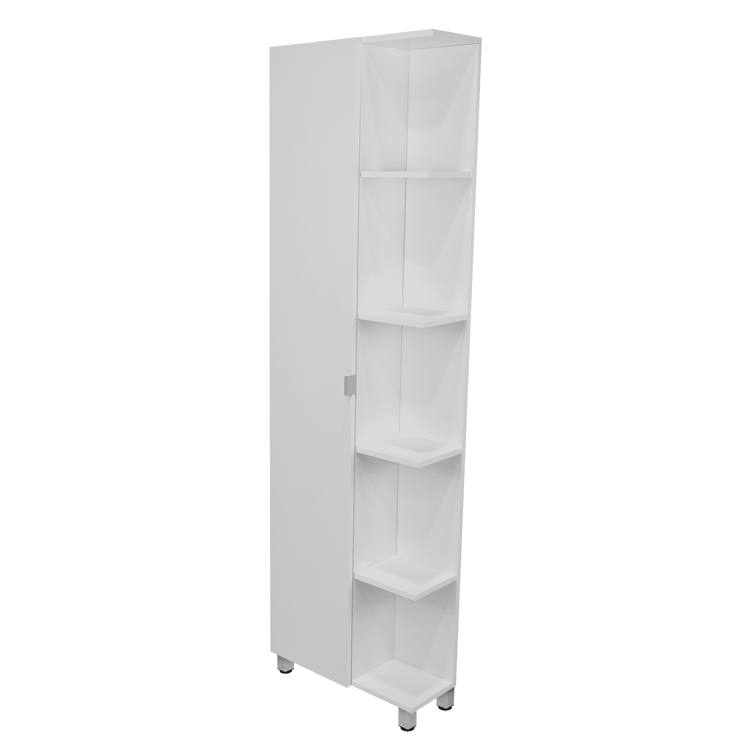 Corner Cabinet Womppi, Five Open Shelves, Single Door, White Finish