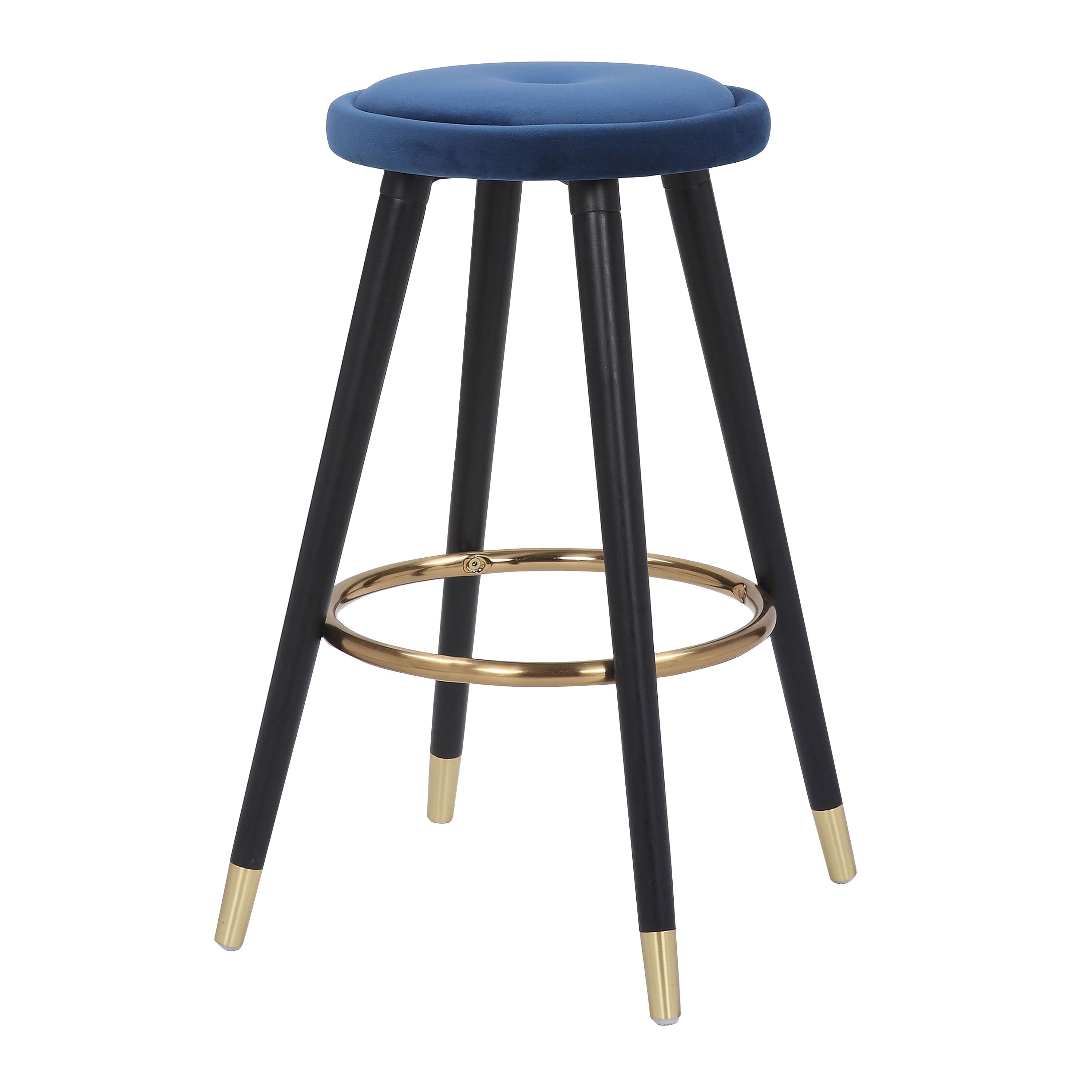 Cavalier Glam Counter Stool in Black Wood and Blue Velvet with Gold Accent by LumiSource - Set of 2