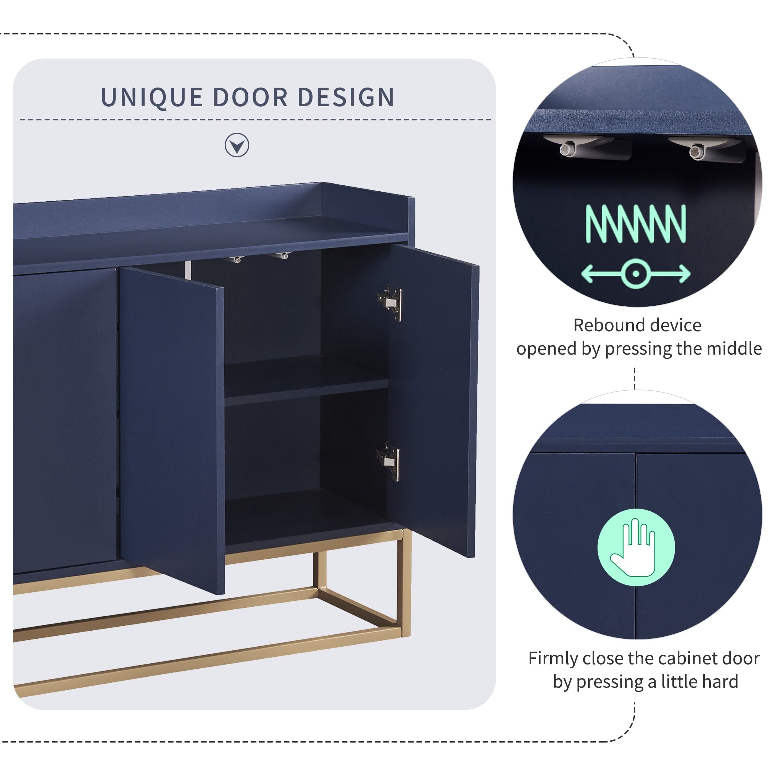 TREXM Modern Sideboard Elegant Buffet Cabinet with Large Storage Space for Dining Room, Entryway (Navy)