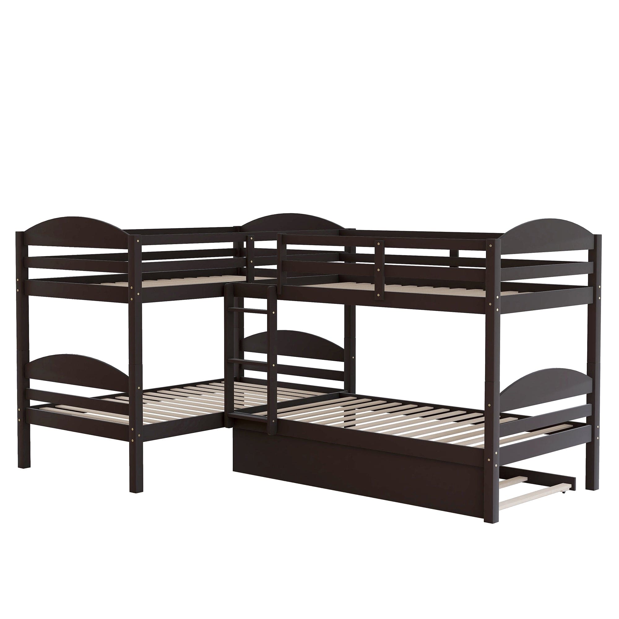 Twin L-Shaped Bunk bed with Trundle-Espresso（OLD SKU:LP000024AAP)