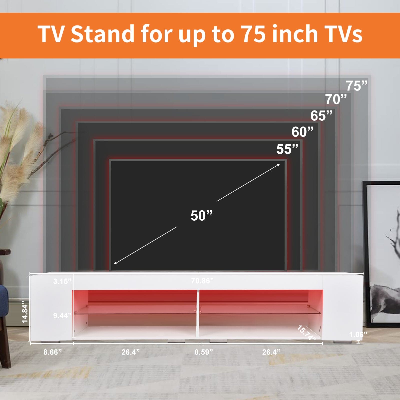 LED TV Stand Modern Entertainment Center with Storage High Gloss Gaming Living Room Bedroom TV cabinet