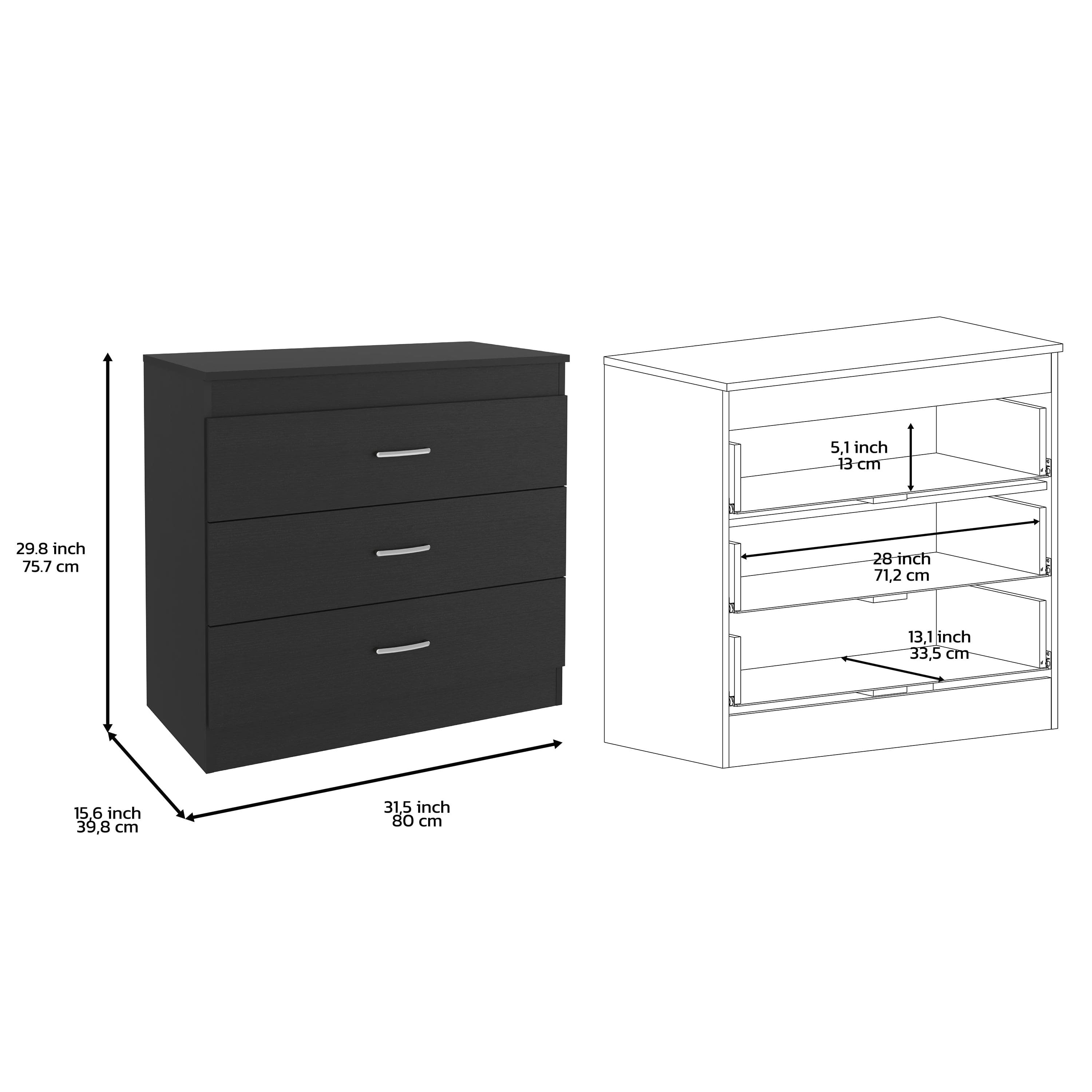 Three Drawer Dresser Lial, Superior Top, Metal Hardware, Black Wengue Finish