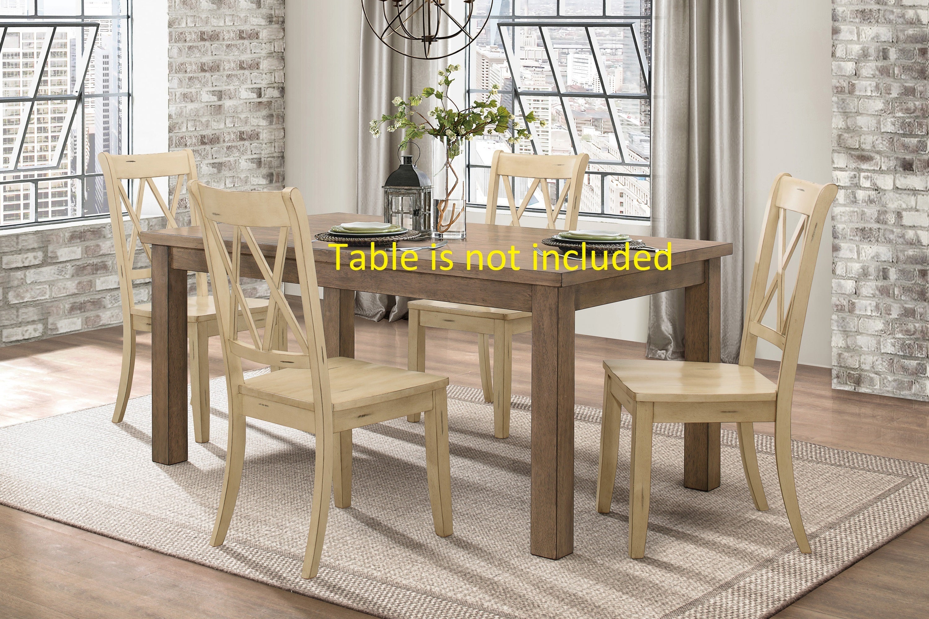 Casual Buttermilk Finish Side Chairs Set of 2 Pine Veneer Transitional Double-X Back Design Dining Room Furniture