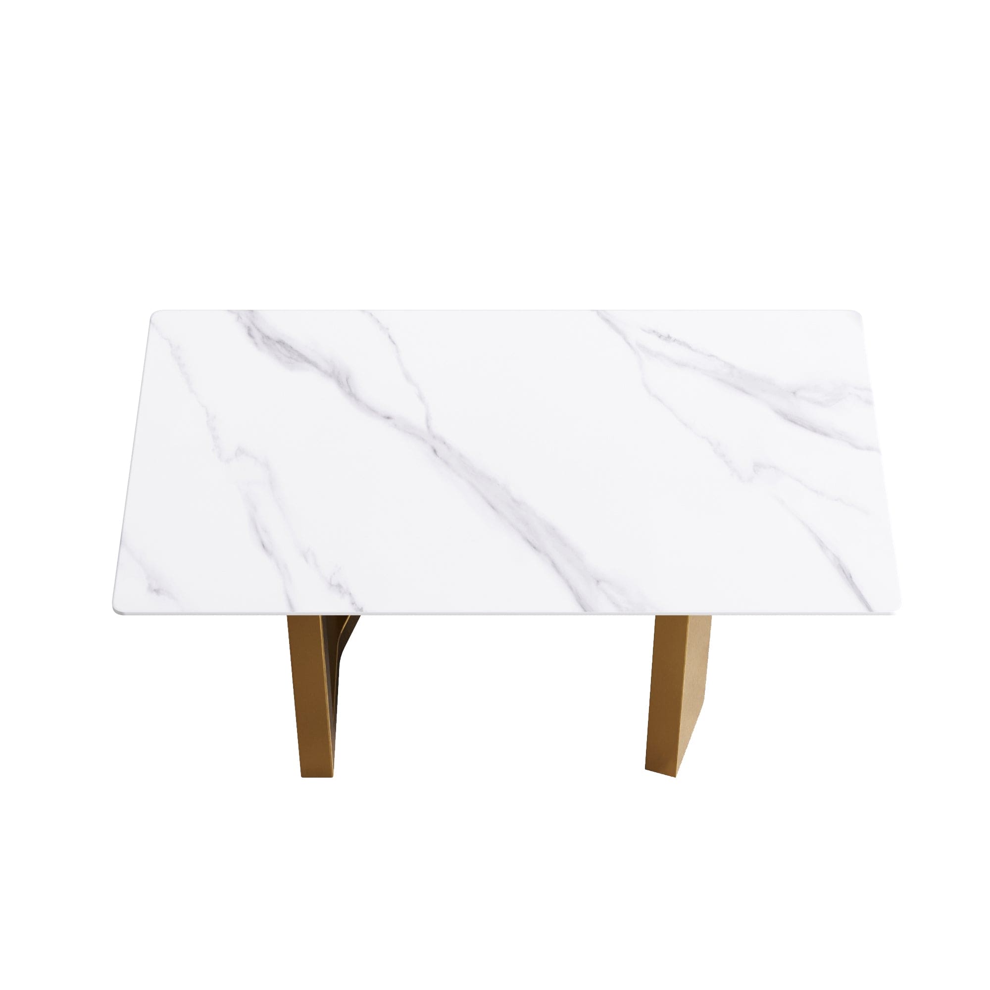 63"Modern artificial stone white straight edge golden metal leg dining table -6 people