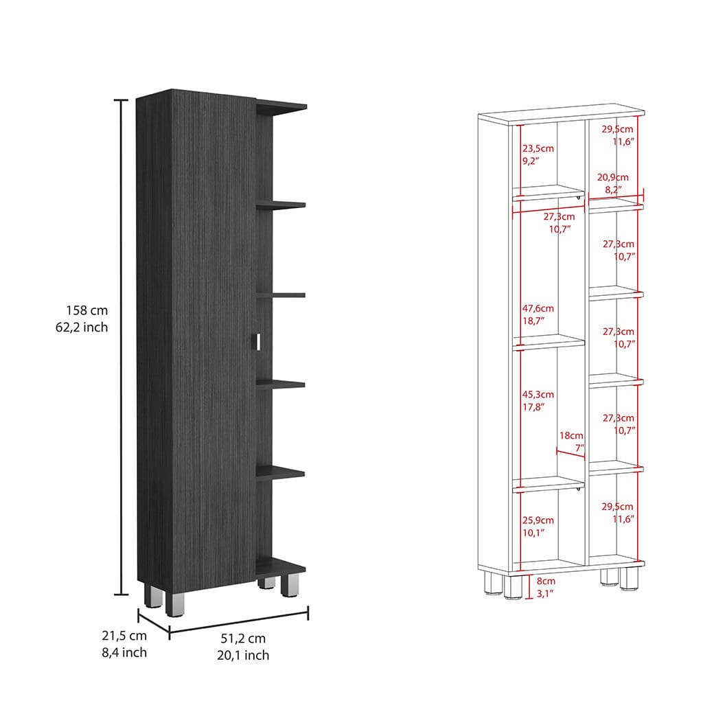 Corner Cabinet Womppi, Five Open Shelves, Single Door, Smokey Oak Finish