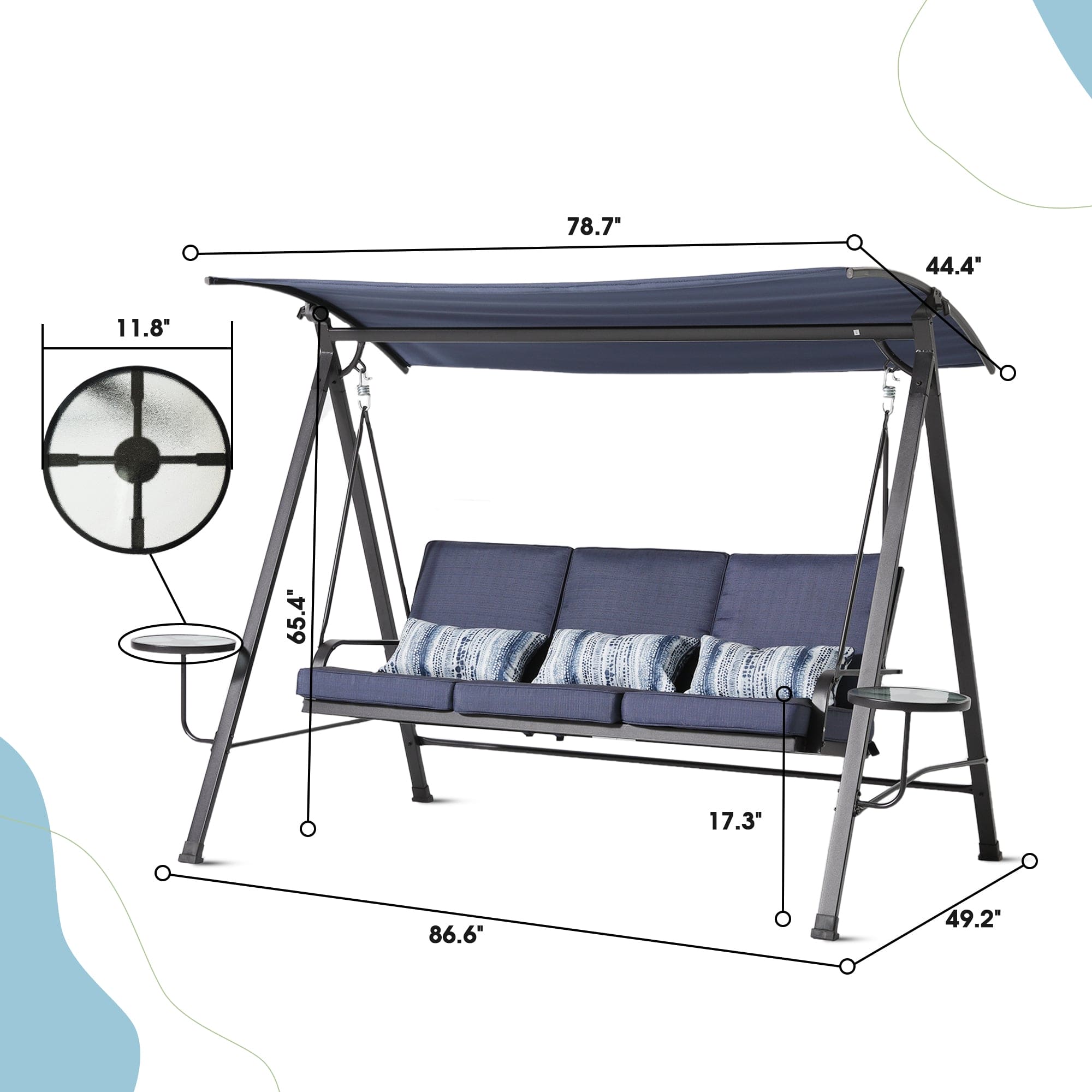 Steel 3-seater Swing Porch Swing with Canopy