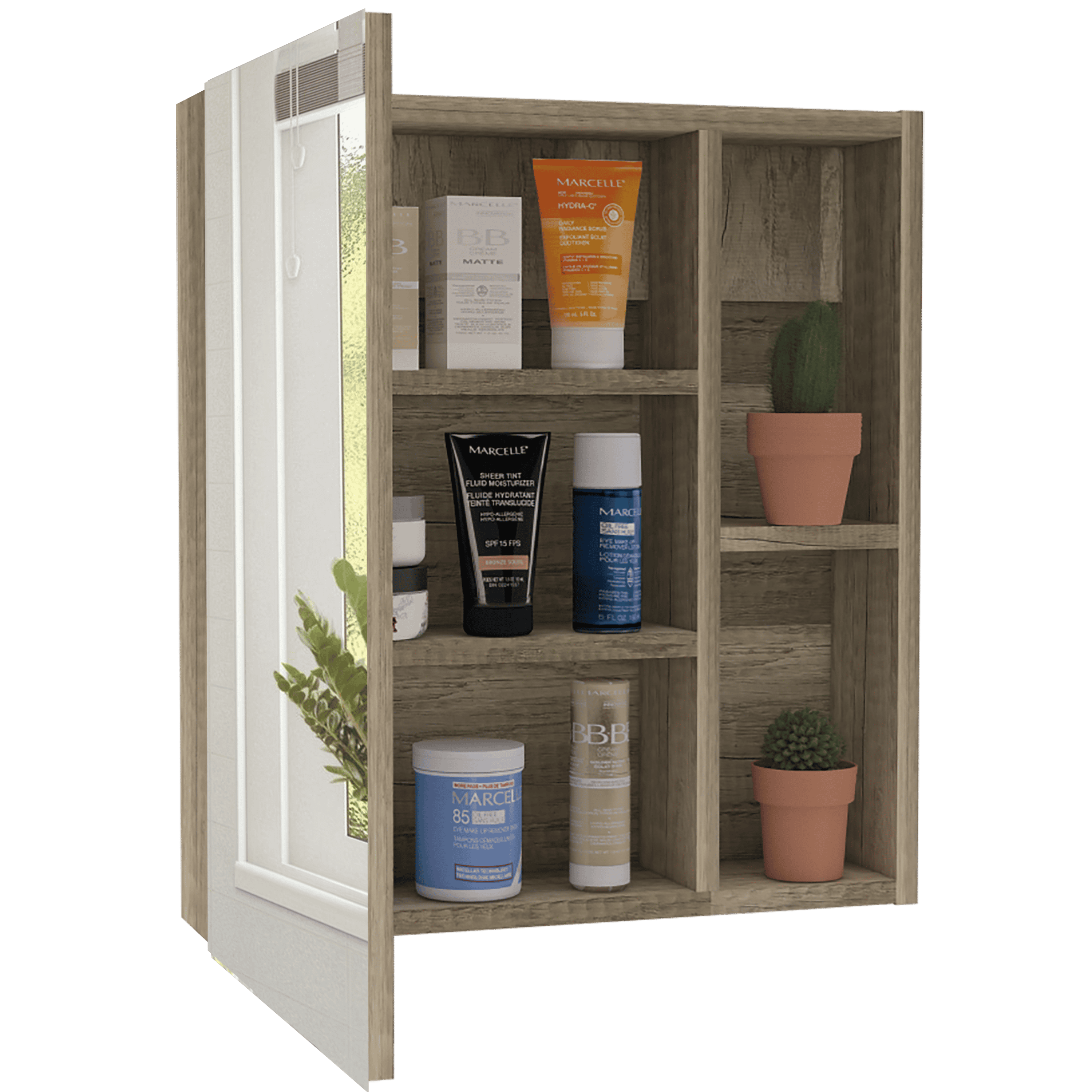 Medicine Cabinet Mirror Clifton, Five Internal Shelves, Pine Finish