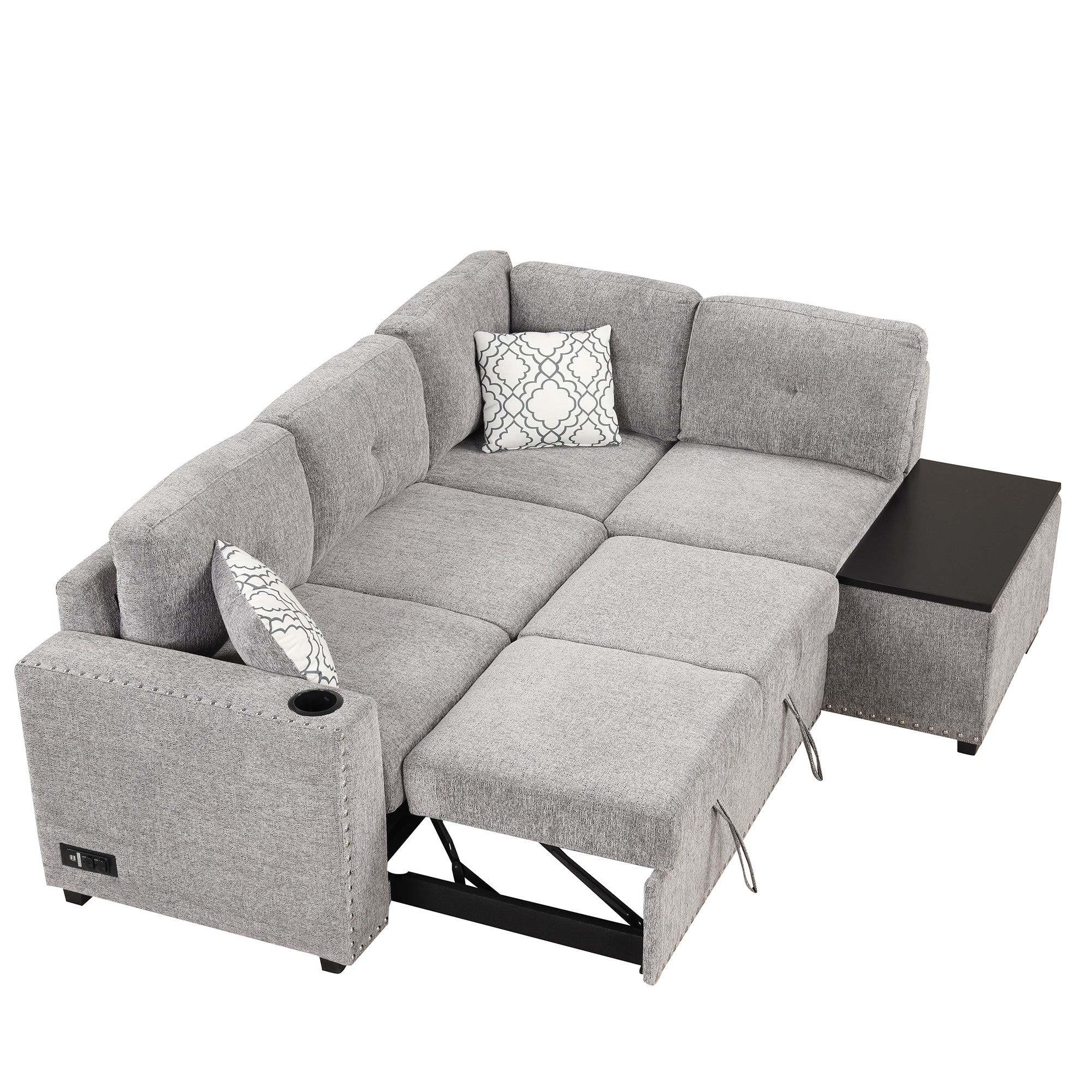 Sofa Bed L-Shaped Corner Sofa, Light Gray