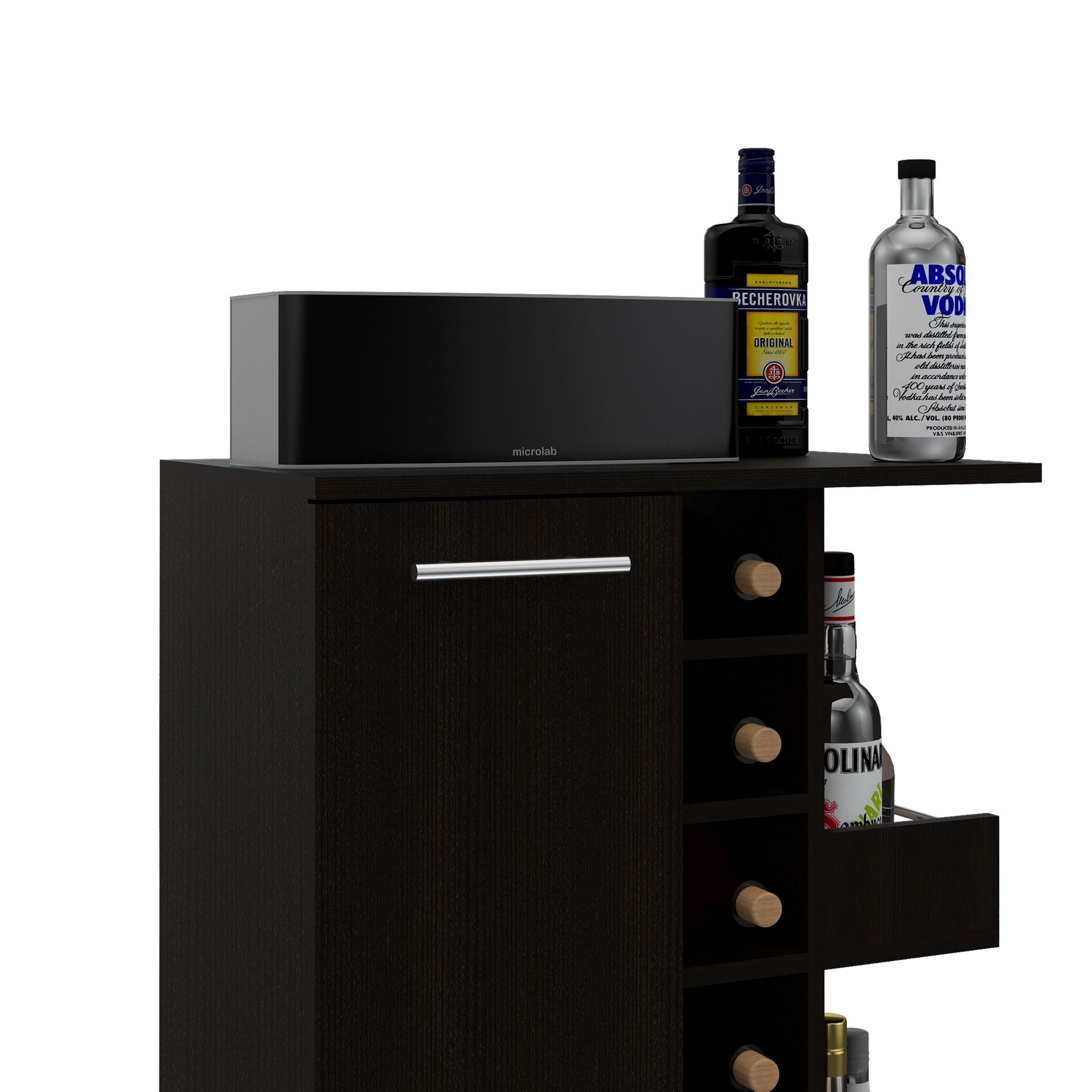 Bar Cart Wells, Four Casters, Black Wengue Finish