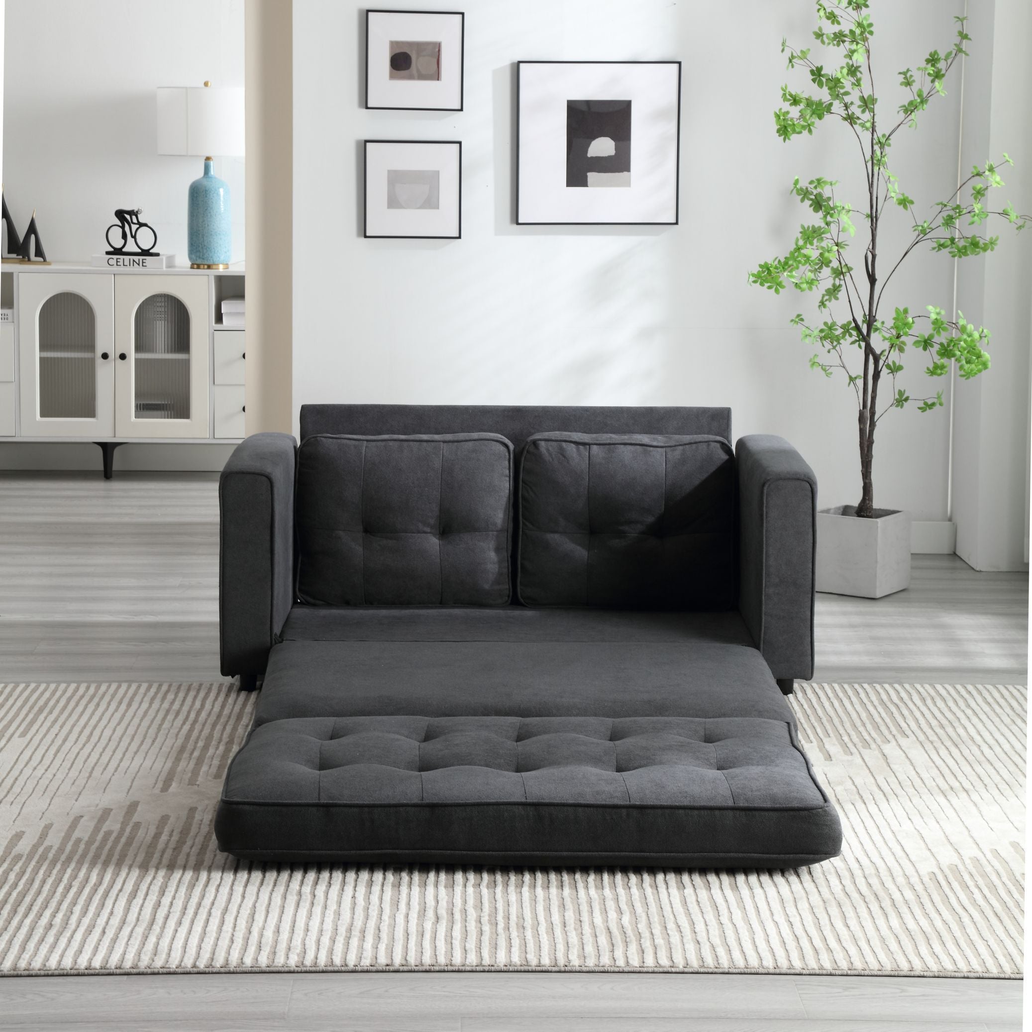 3 Fold Sofa,Convertible Futon Couch sleeper sofabed,Space saving loveseat,Pull Out Couch Bed for Living Room,Dark Gray & Light Gray & Beige,Velvet linen fabric