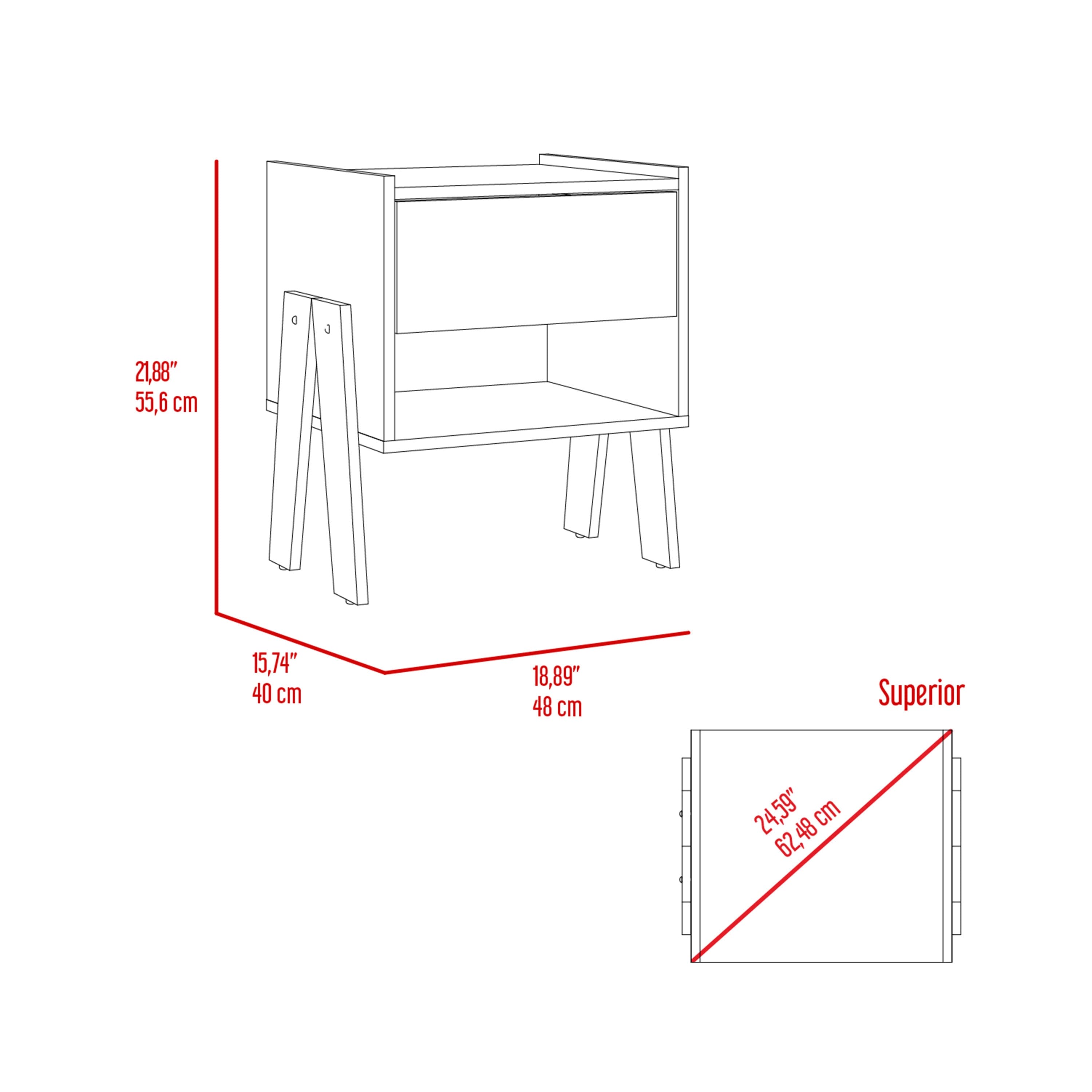 Nightstand Ferku, Open Shelf, One Drawer, Light Gray Finish