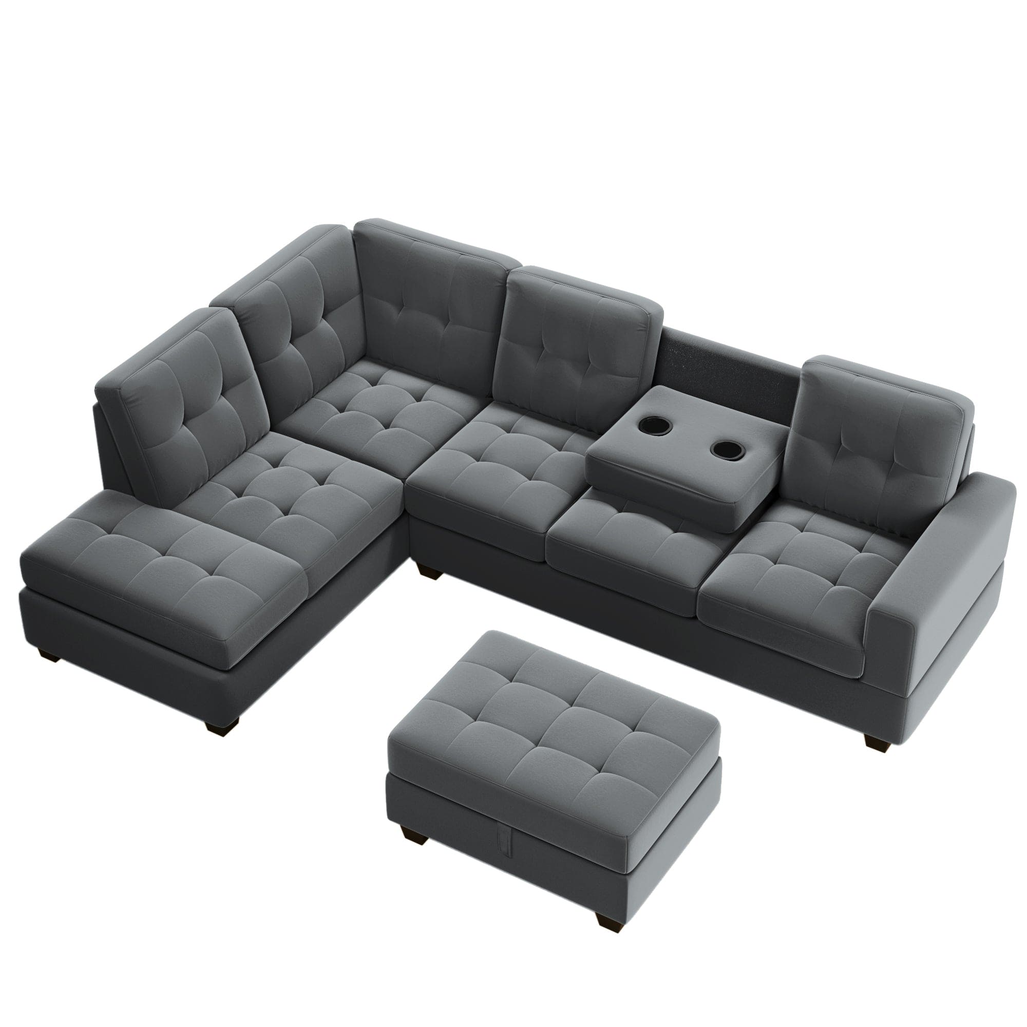 Orisfur. Sectional Sofa with Reversible Chaise Lounge, L-Shaped Couch with Storage Ottoman and Cup Holders