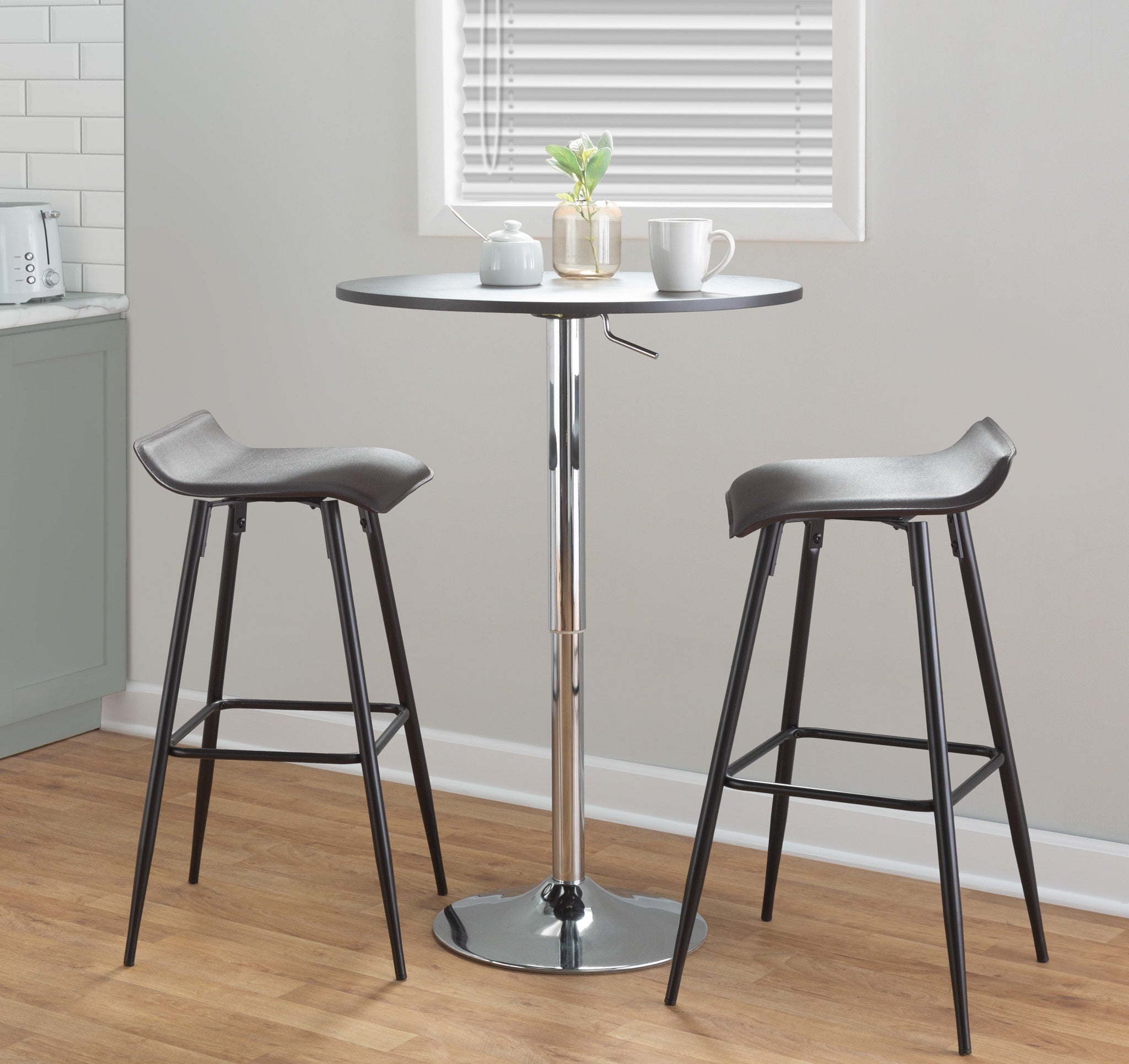 Ale 30" Contemporary Fixed-Height Bar Stool in Black Steel and Espresso Faux Leather by LumiSource - Set of 2