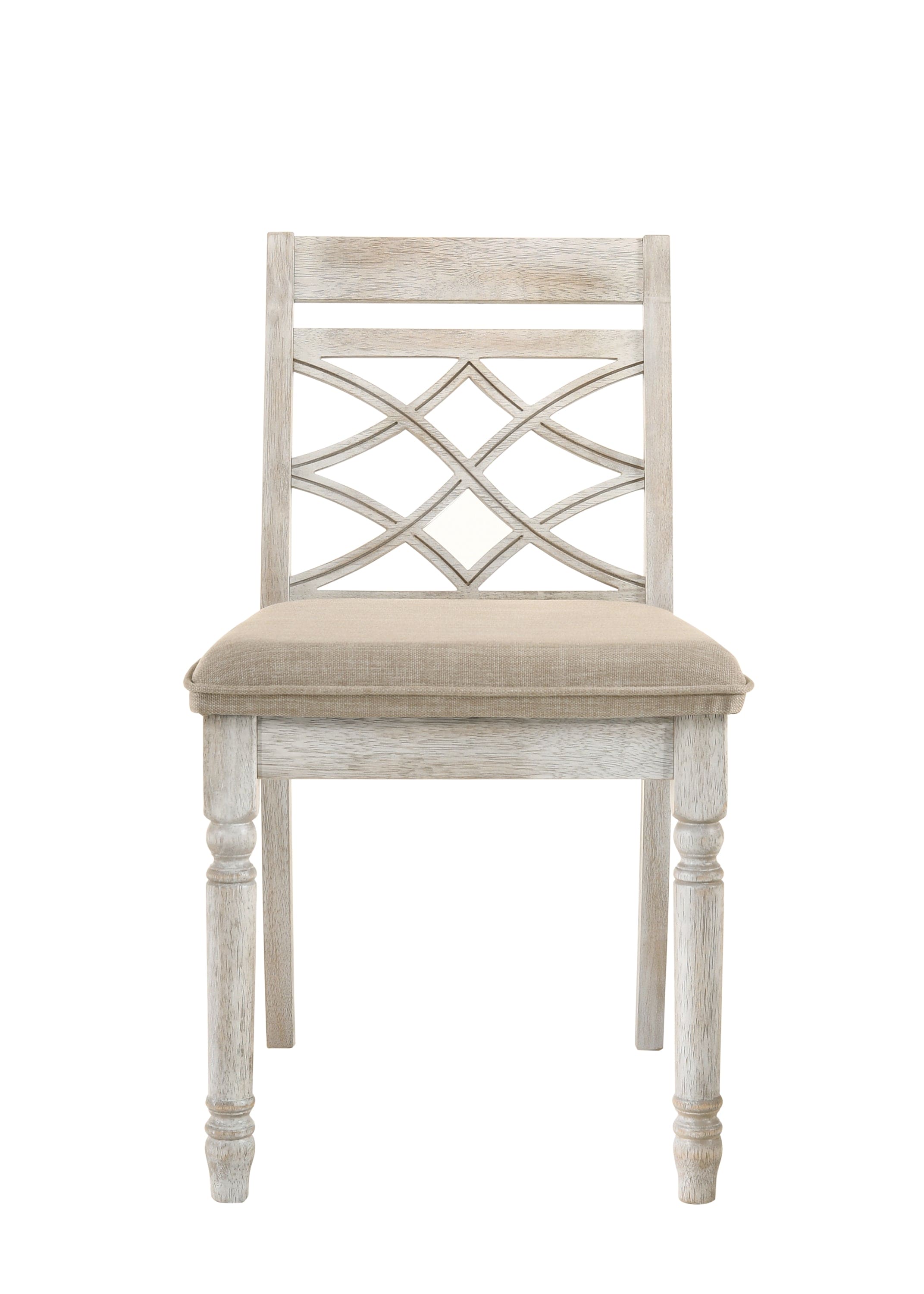 ACME Cillin Side Chair (Set-2), Fabric & Antique White Finish DN01806