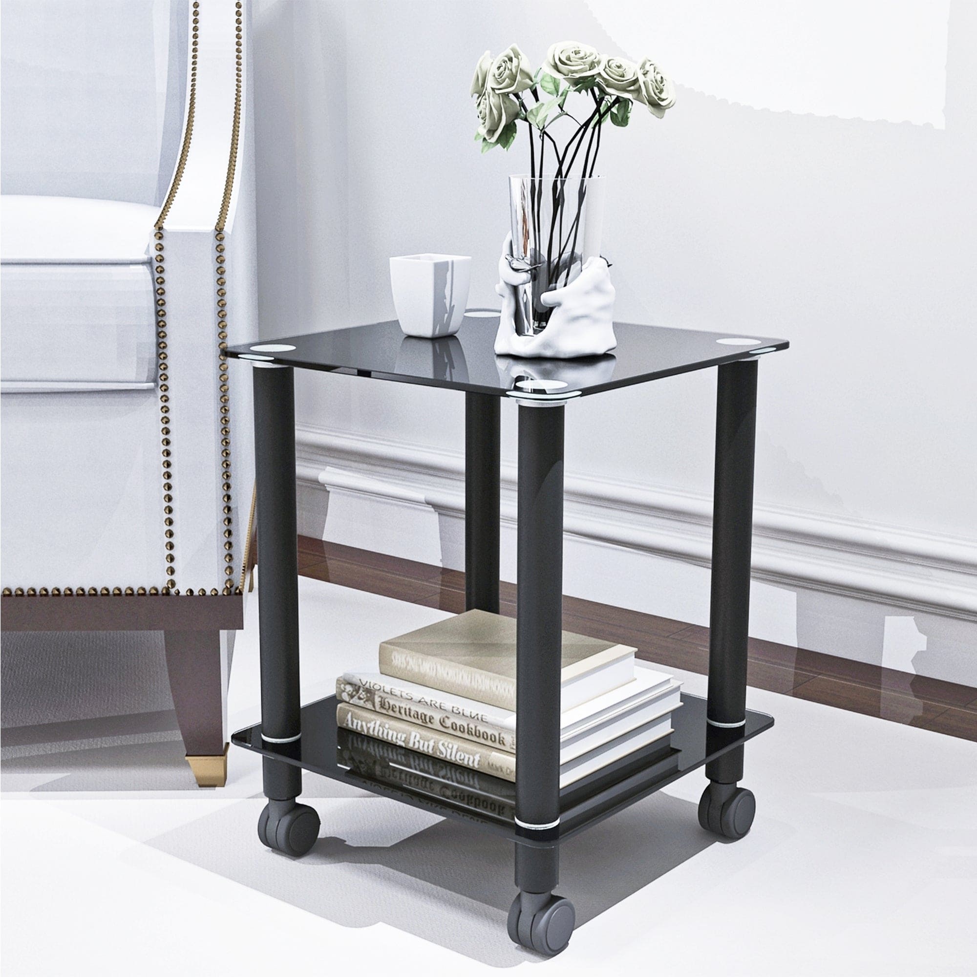 2-Piece Black Side Table , 2-Tier Space End Table ,Modern Night Stand, Sofa table, Side Table with Storage Shelve