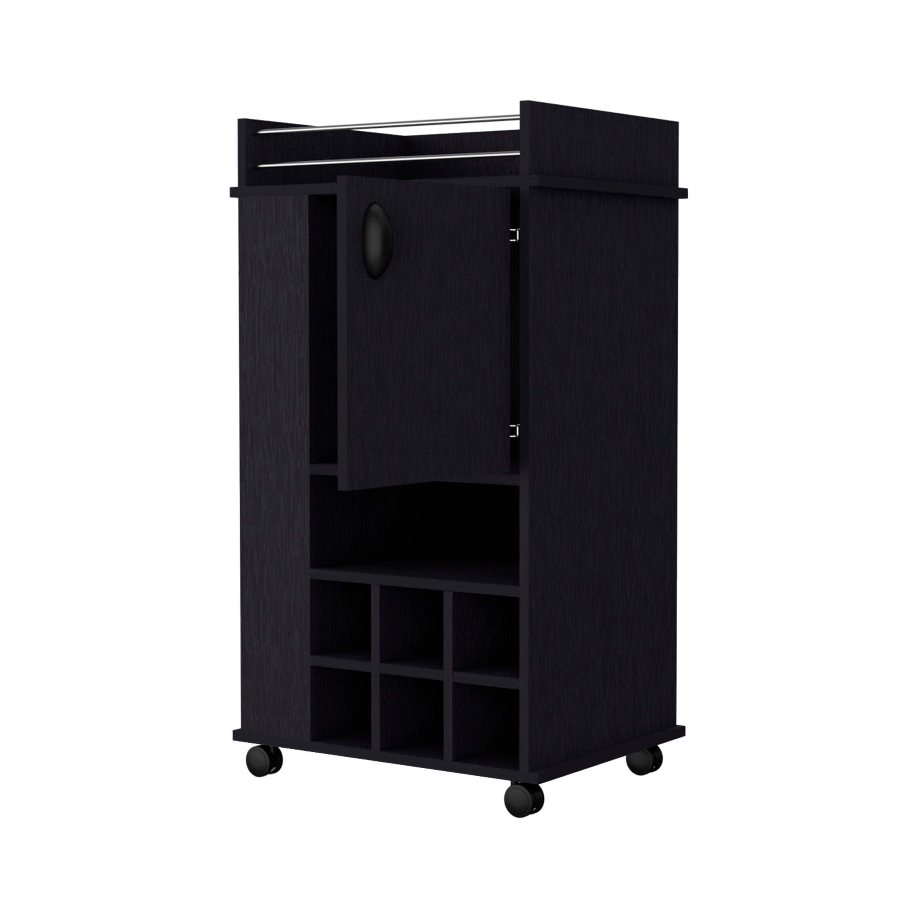 Allandale 1-Door Bar Cart with Wine Rack and Casters Black