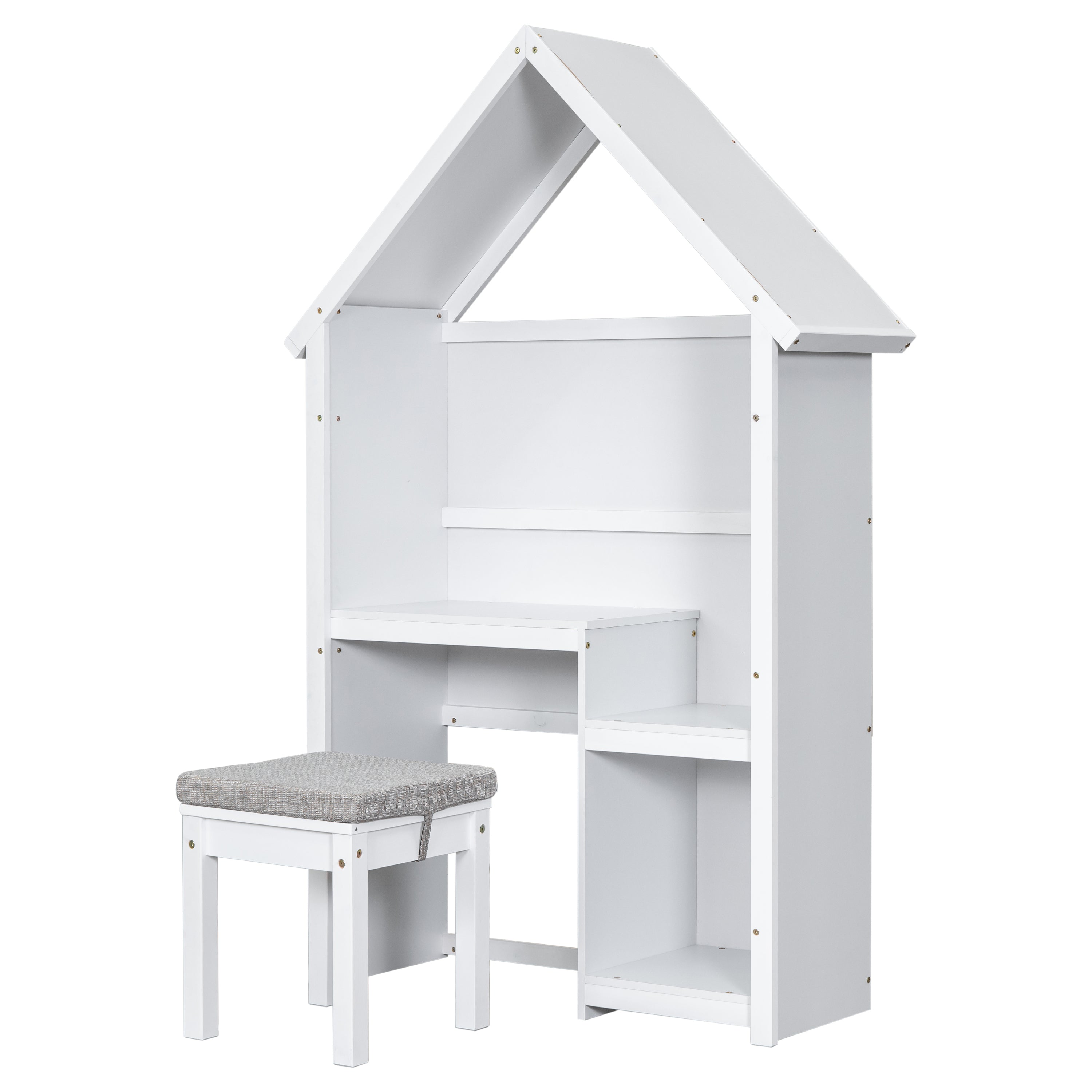 House-Shaped Desk with a cushion stool,White