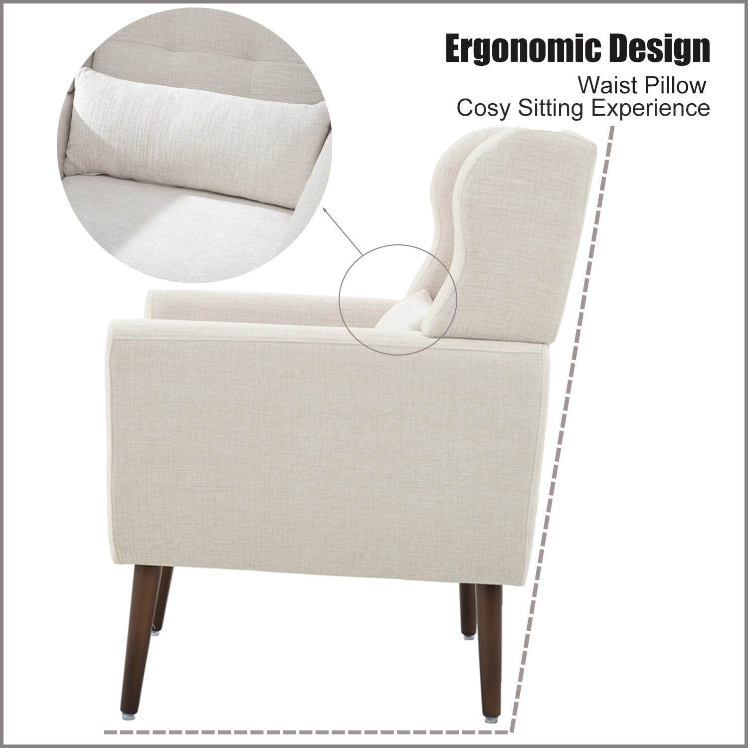 Modern Accent Chair Upholstered Foam Filled Living Room Chairs Comfy Reading Chair Mid Century Modern Chair with Chenille Fabric Lounge Arm Chairs Armchair for Living Room Bedroom (Beige)