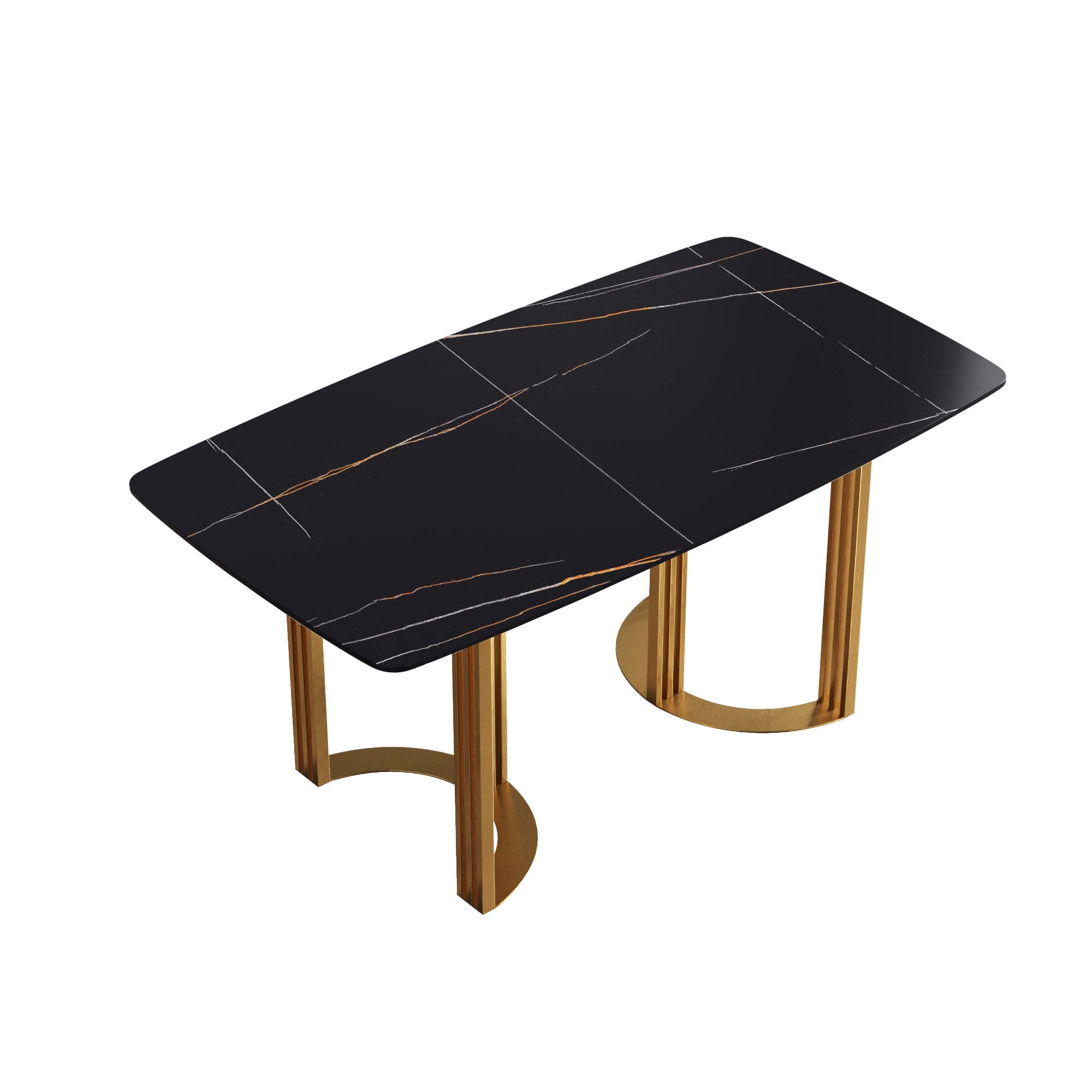 63"Modern artificial stone black curved golden metal leg dining table -6 people