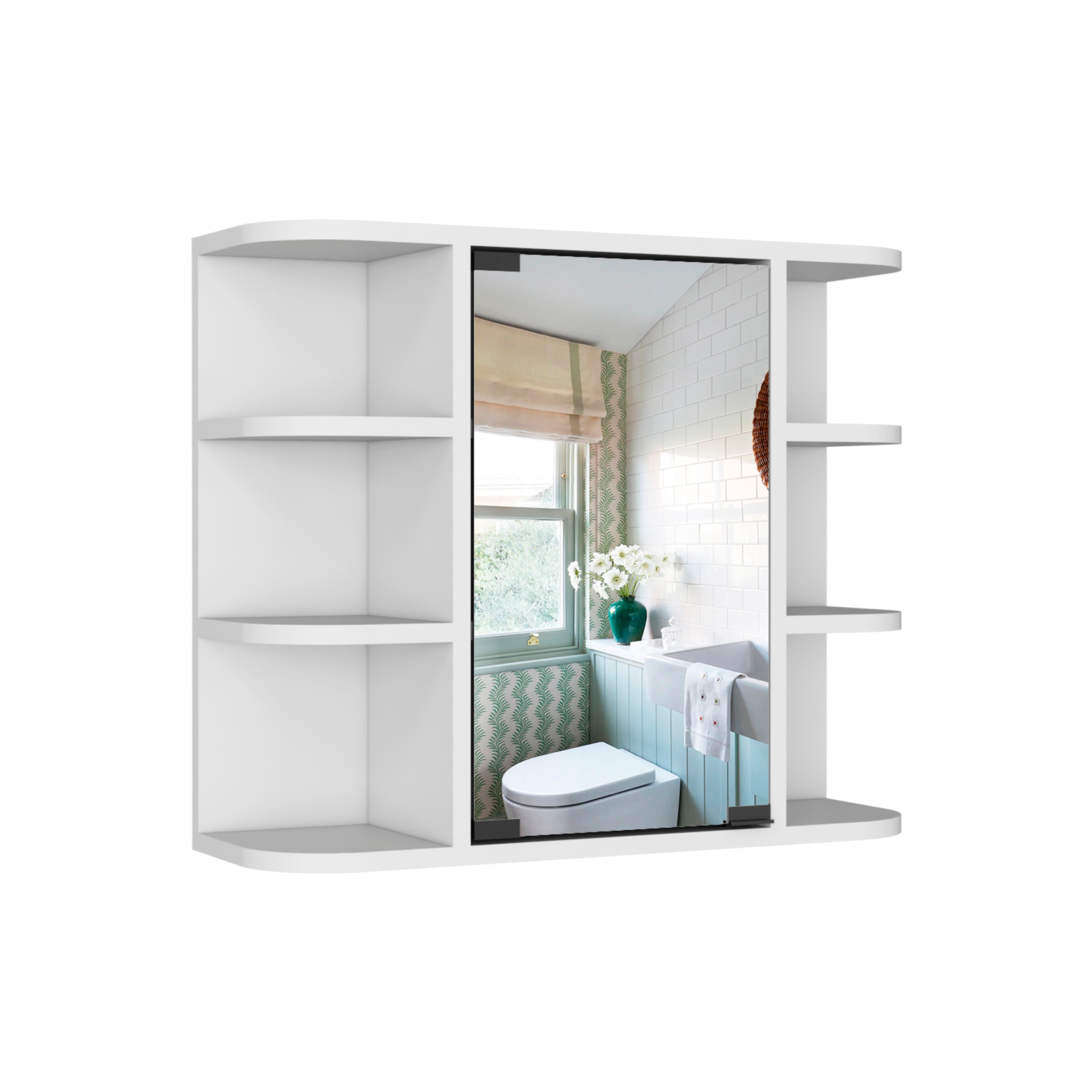 Medicine Cabinet Milano, Six External Shelves Mirror, White Finish