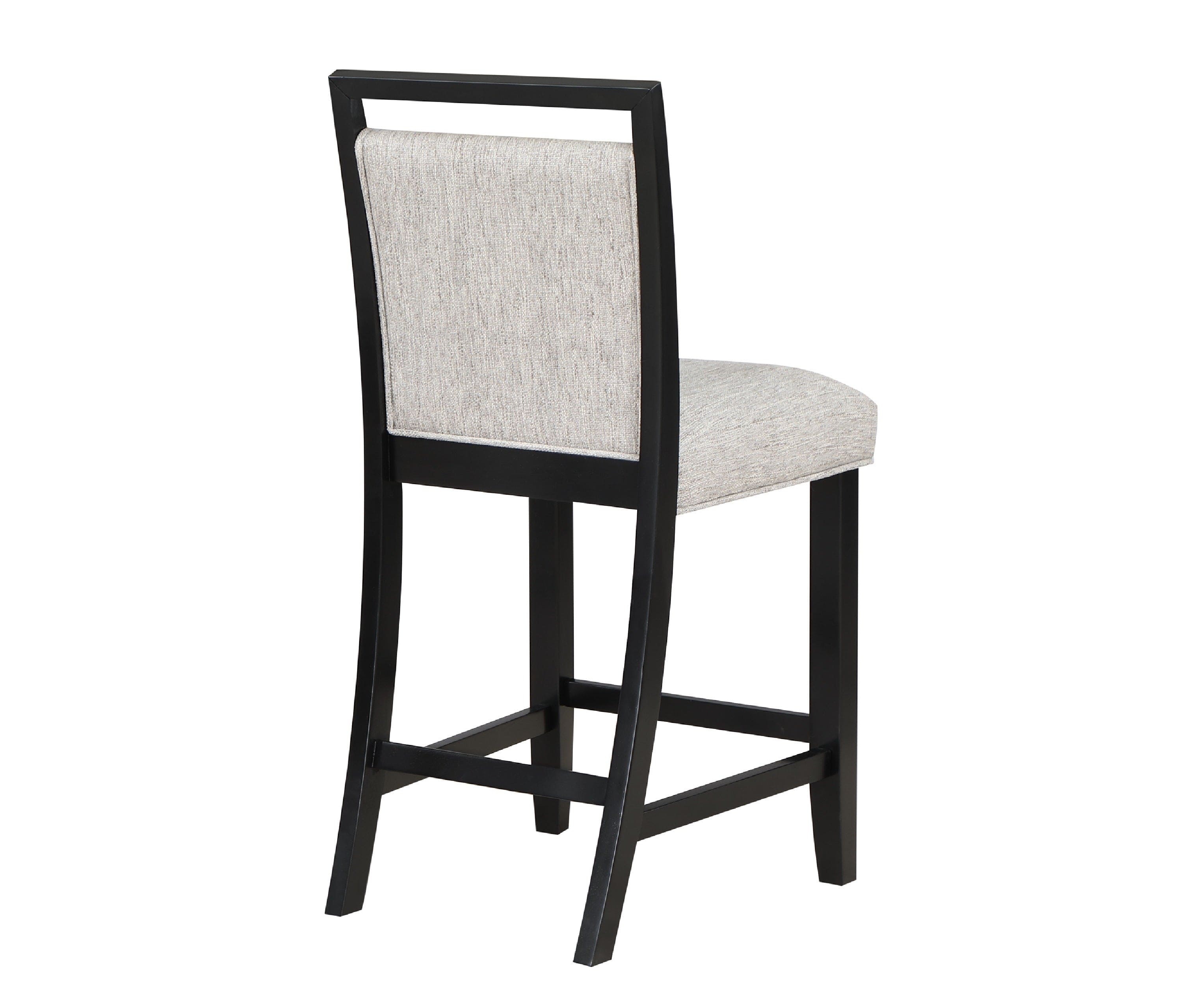 2pc Farmhouse Counter Height Upholstered Dining Chair Stools Upholstered with Comfortable Gray Padded Fabric Black Finish Wooden Dining Room Furniture