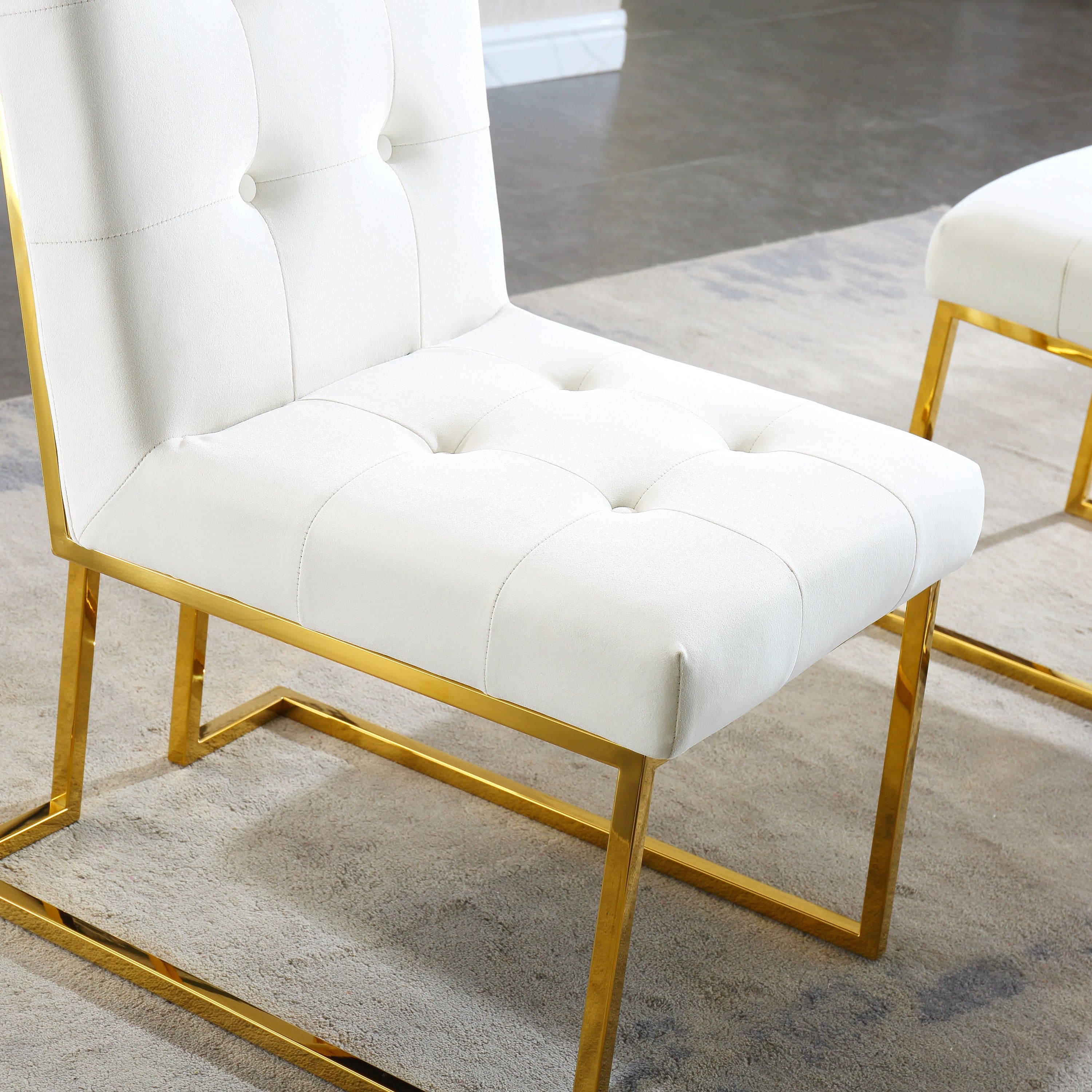 Modern Velvet Dining Chair Set of 2, Tufted Design and Gold Finish Stainless Base