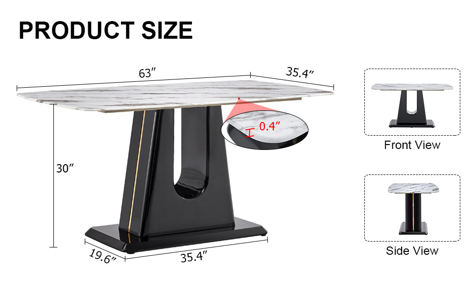 A modern, minimalist, and luxurious dining table with a white imitation marble tabletop and MDF legs with U-shaped brackets. Tables in restaurants and living rooms 63"*35.4"*30  F-U