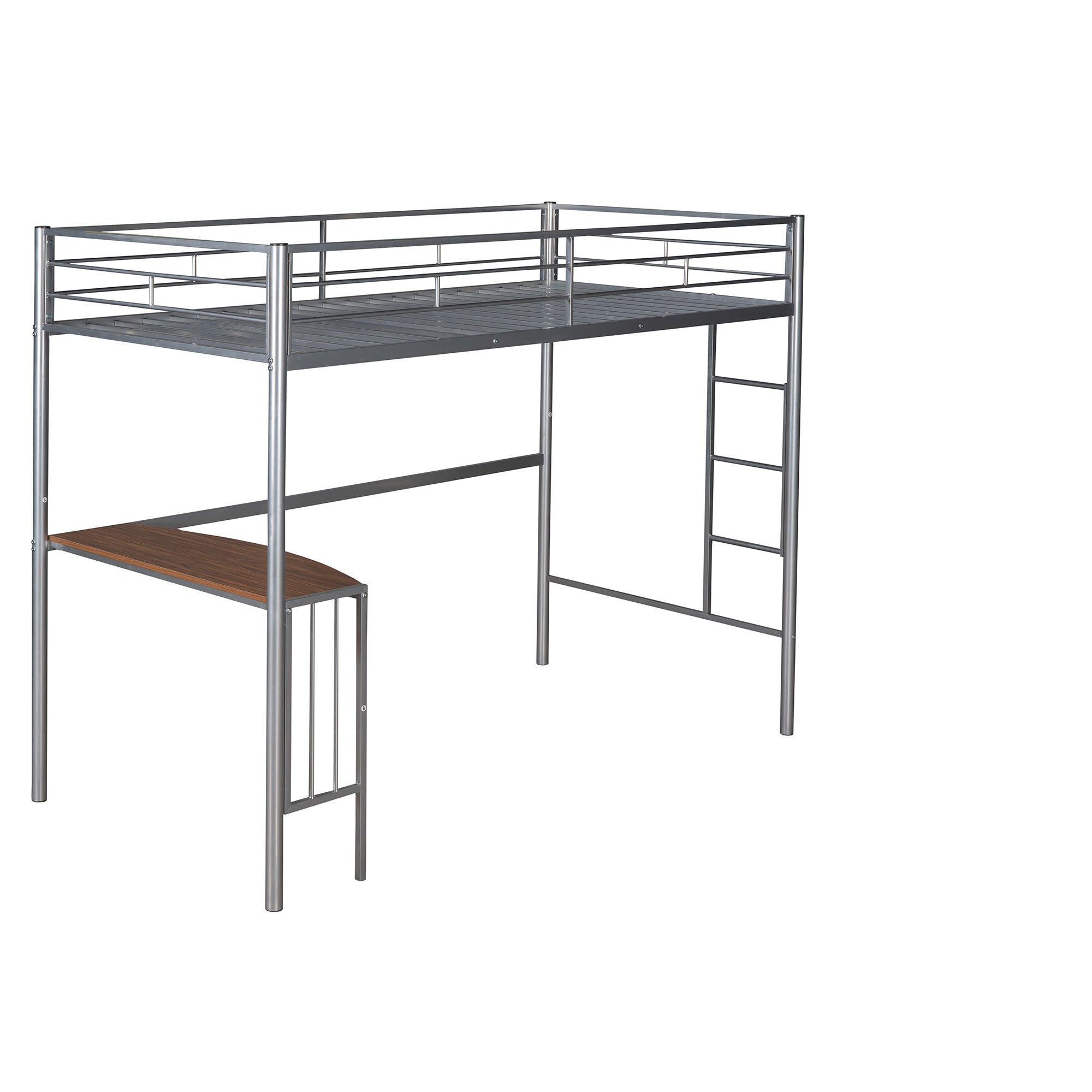 Twin Over Full Metal Bunk Bed with Desk, Ladder and Quality Slats for Bedroom, Metallic Silver（OLD SKU :LP000092AAN）