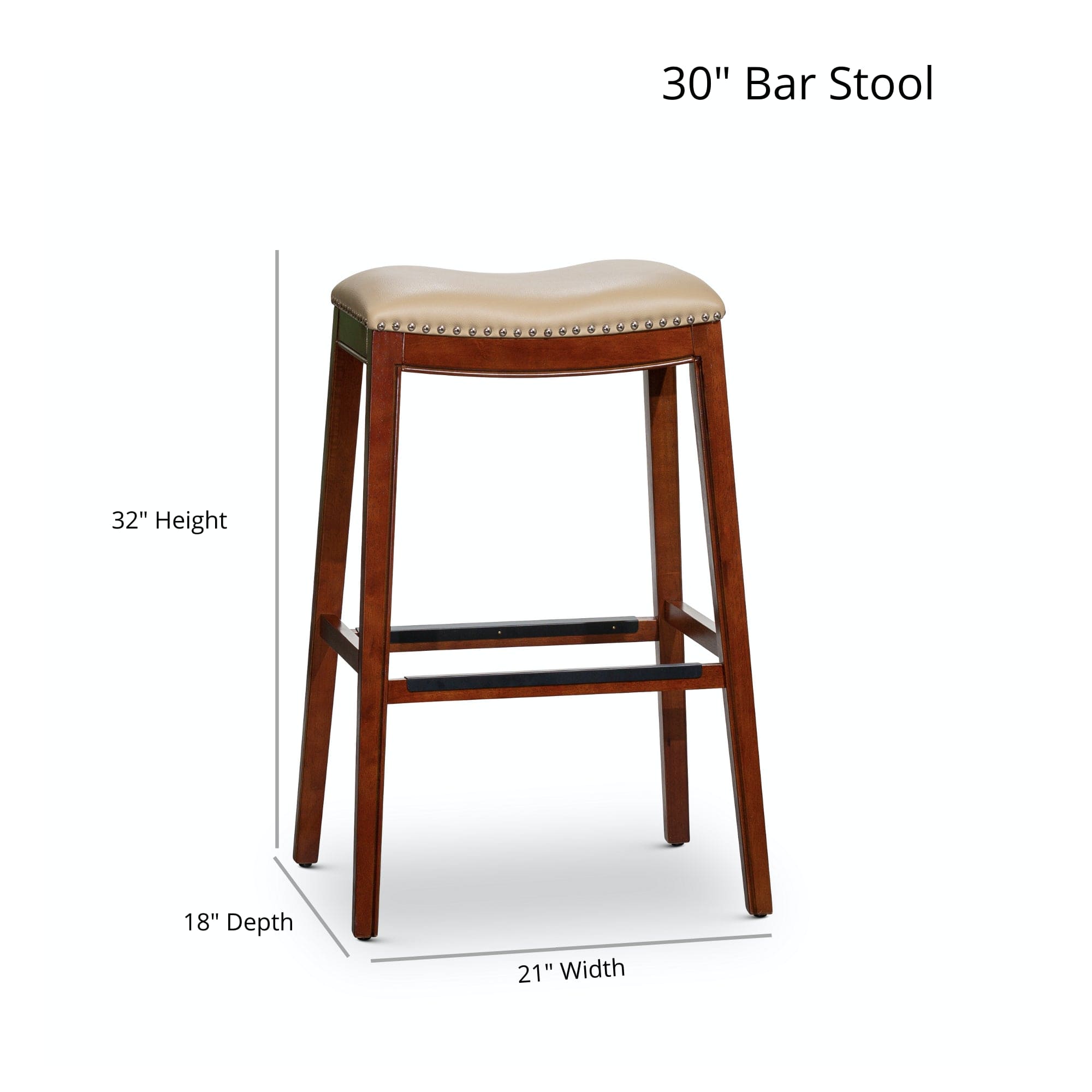 30" Bar Height Saddle Stool, Weathered Gray Finish, Black Leather Seat