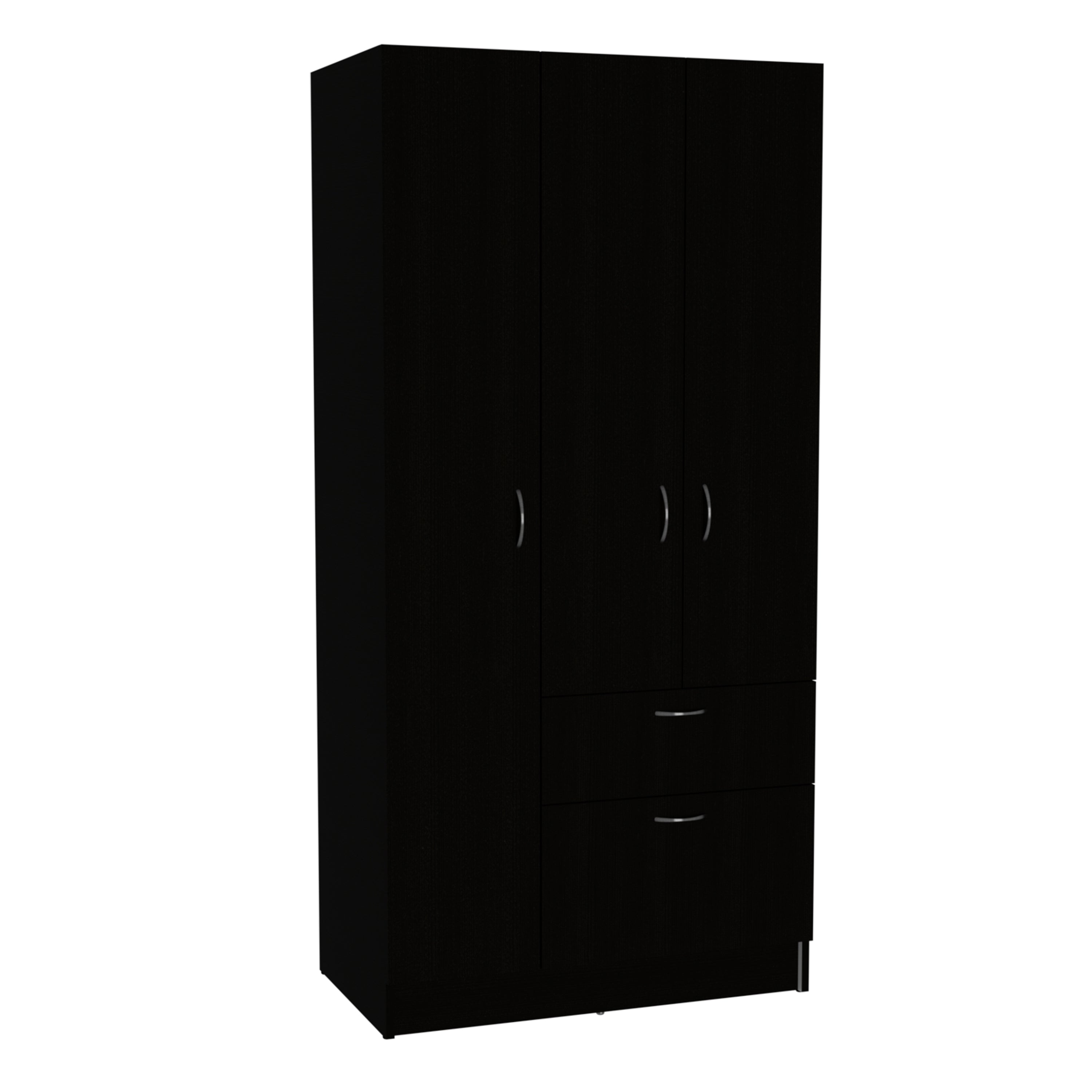 Primavera Armoire, Double Door Cabinets, One Drawer, Metal Rod, Five Shelves -Black / White