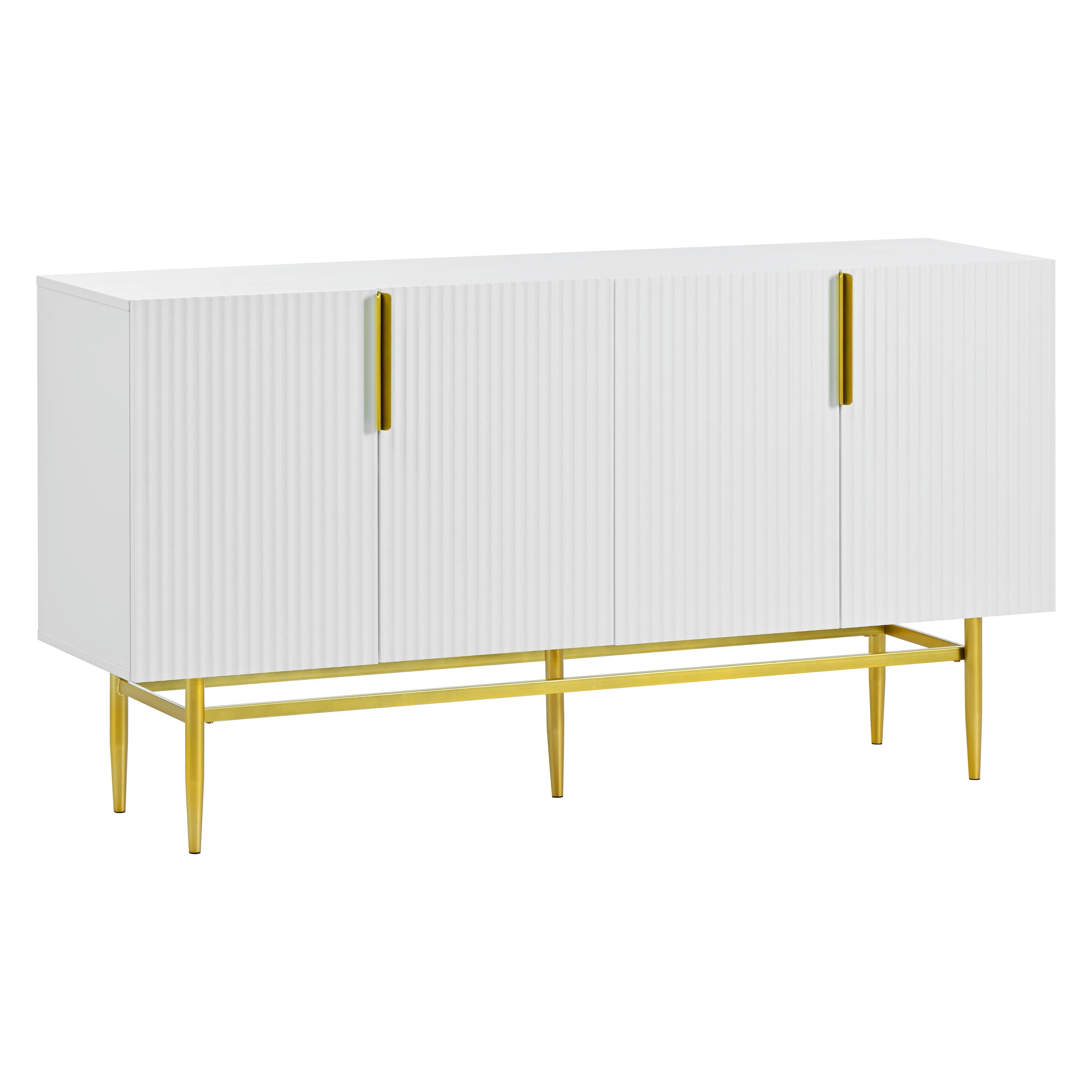 TREXM Modern Elegant 4-door Sideboard Gold Metal Handle Buffet Cabinet for Dining Room, Living Room, Bedroom, Hallway (White)