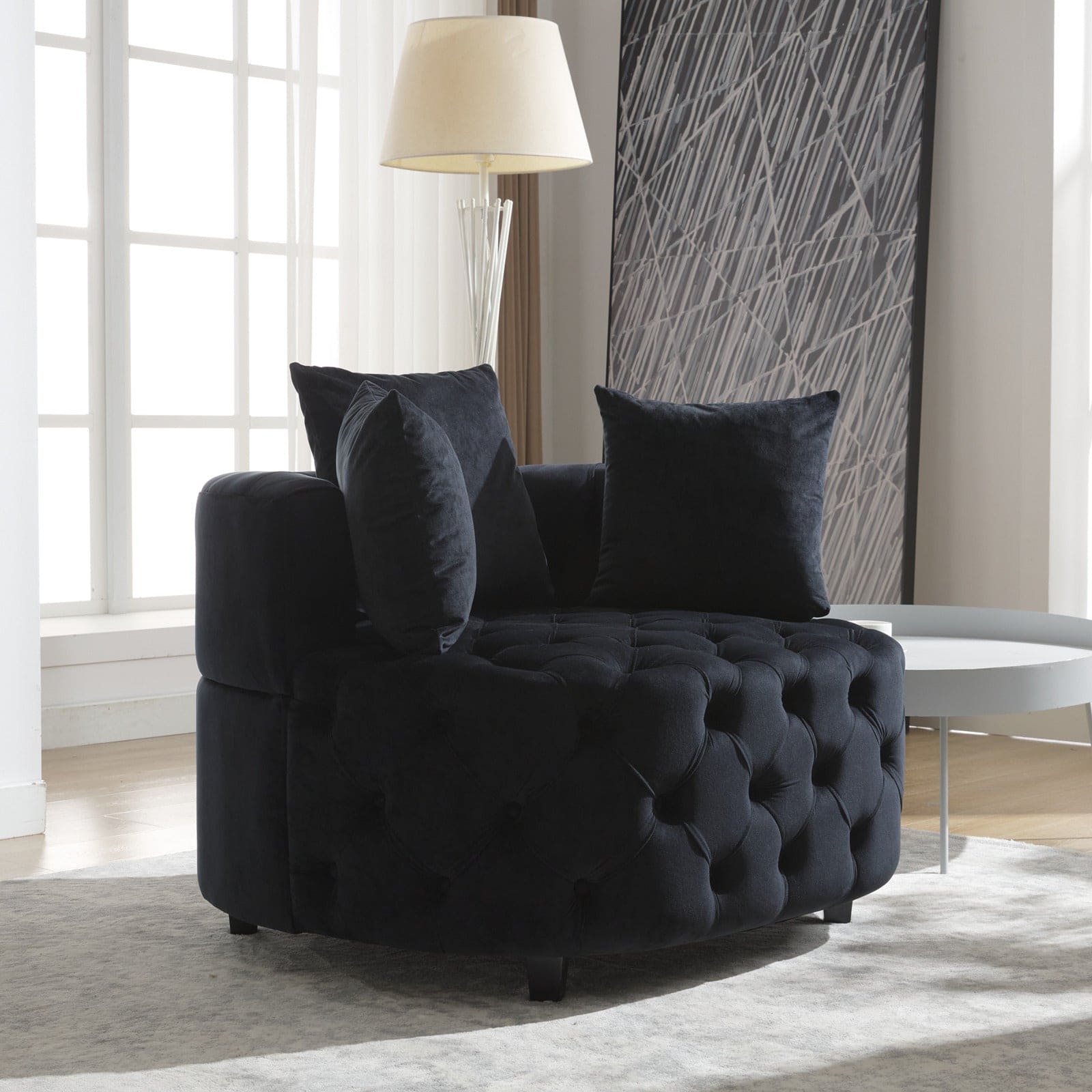 A&A Furniture,Width 40.6 inches Accent Chair / Classical Barrel Chair for living room / Modern Leisure Sofa Chair (Black)